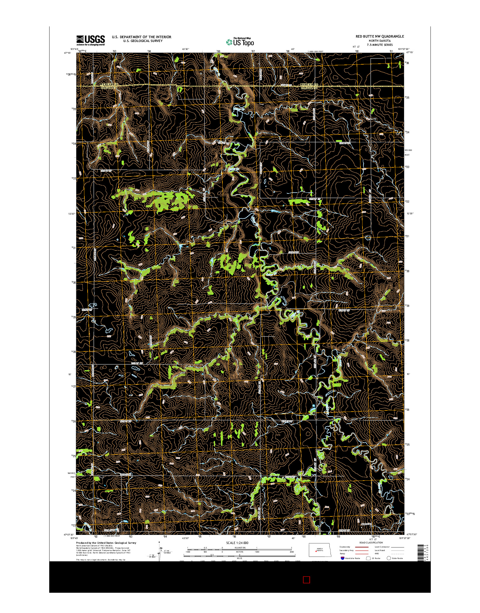USGS US TOPO 7.5-MINUTE MAP FOR RED BUTTE NW, ND 2014