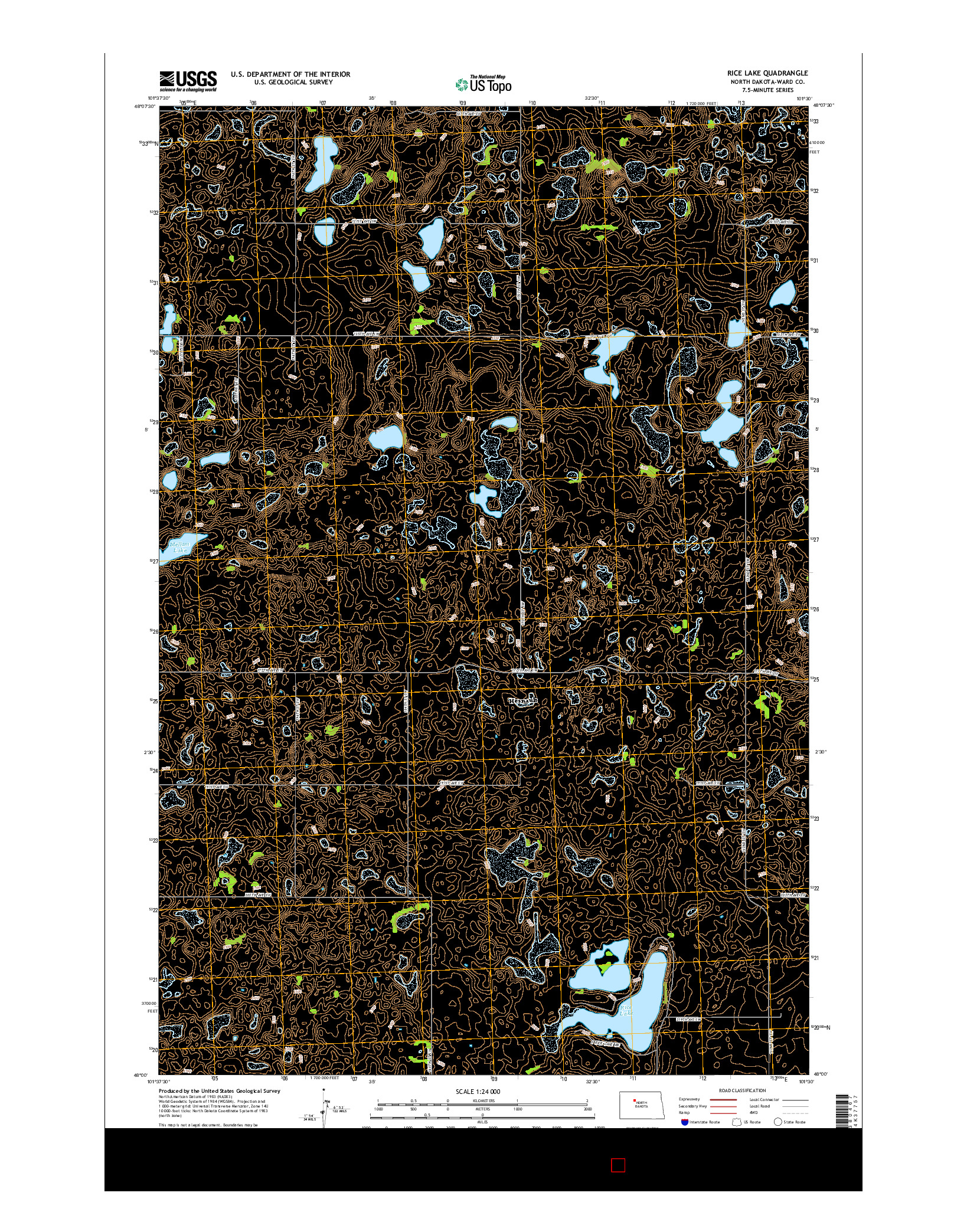 USGS US TOPO 7.5-MINUTE MAP FOR RICE LAKE, ND 2014