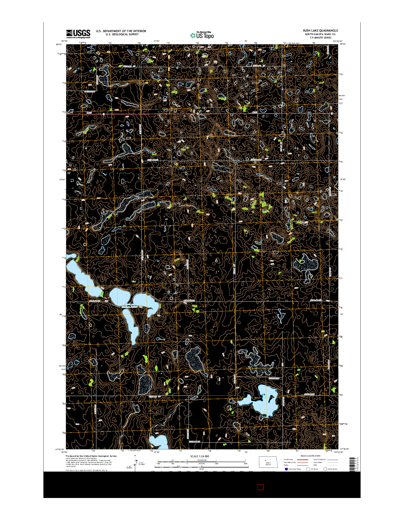 USGS US TOPO 7.5-MINUTE MAP FOR RUSH LAKE, ND 2014