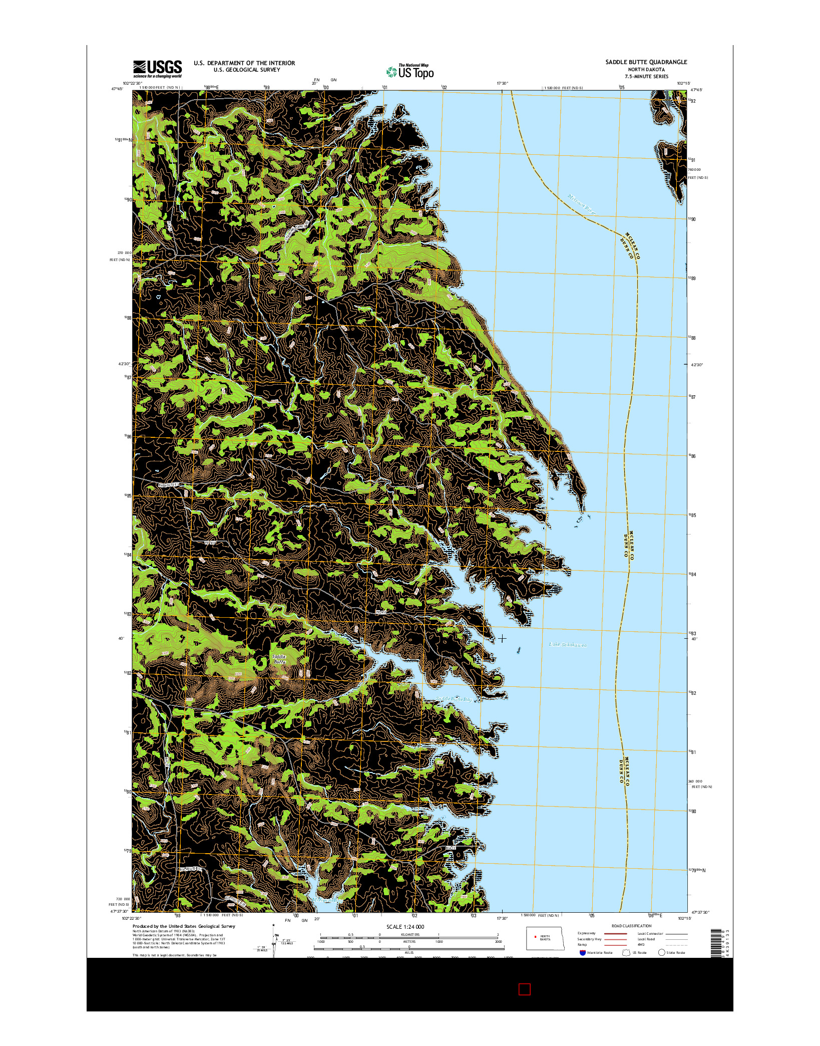 USGS US TOPO 7.5-MINUTE MAP FOR SADDLE BUTTE, ND 2014