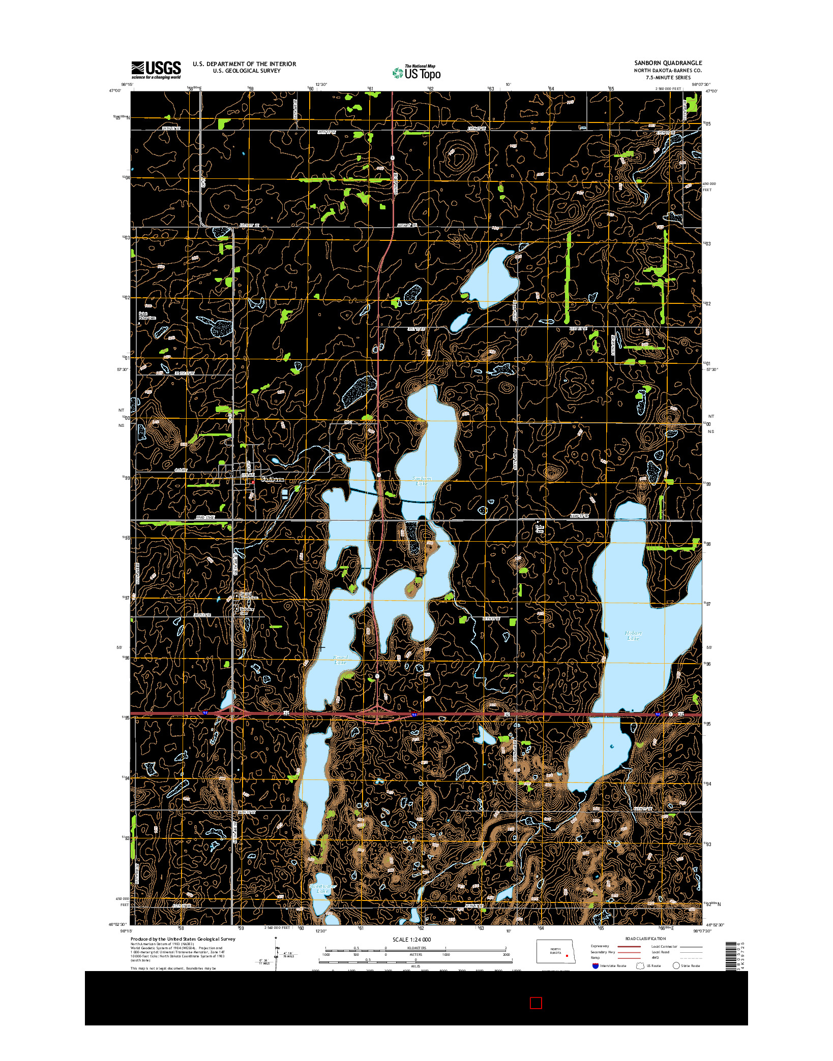 USGS US TOPO 7.5-MINUTE MAP FOR SANBORN, ND 2014