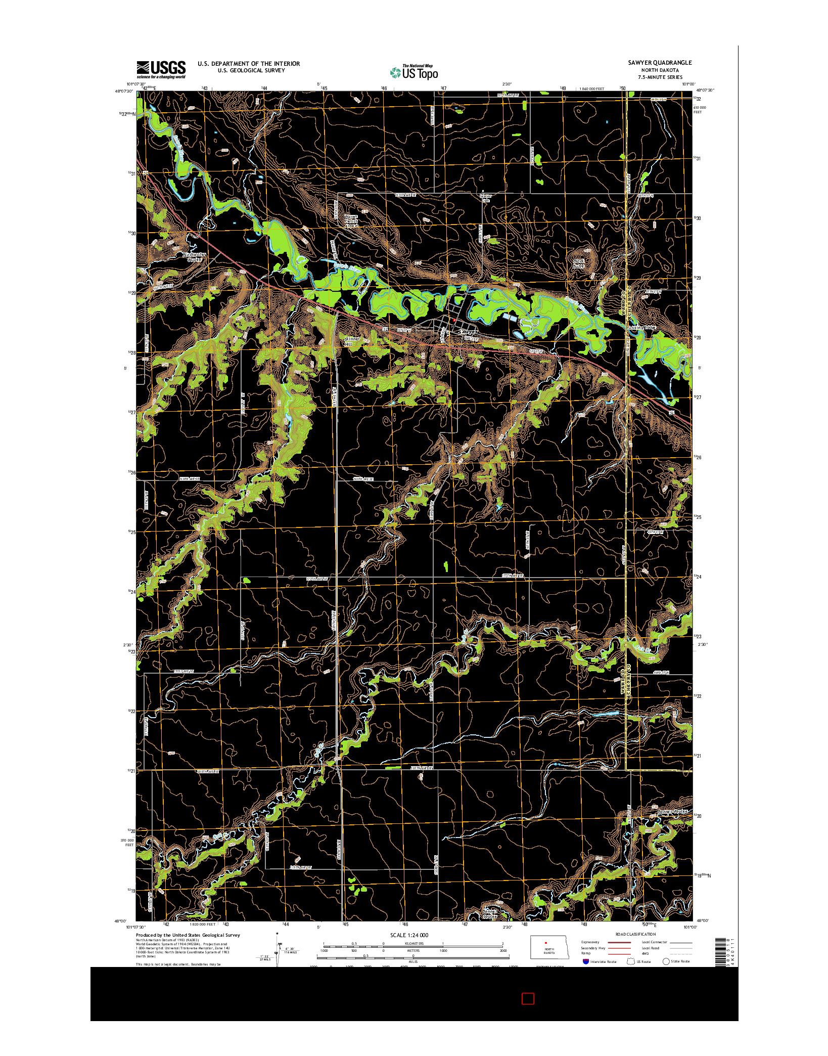 USGS US TOPO 7.5-MINUTE MAP FOR SAWYER, ND 2014