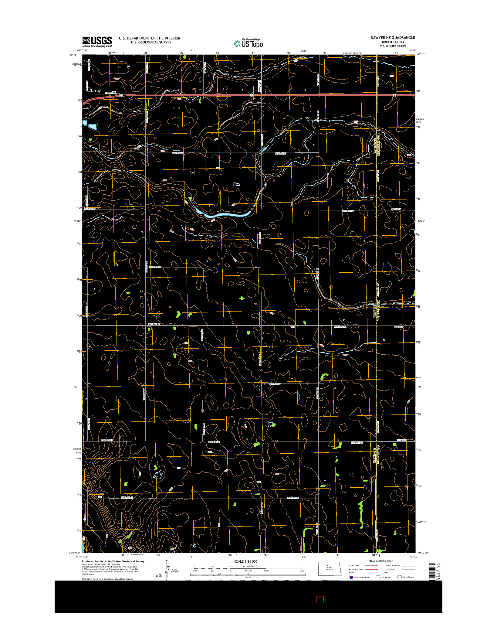 USGS US TOPO 7.5-MINUTE MAP FOR SAWYER NE, ND 2014