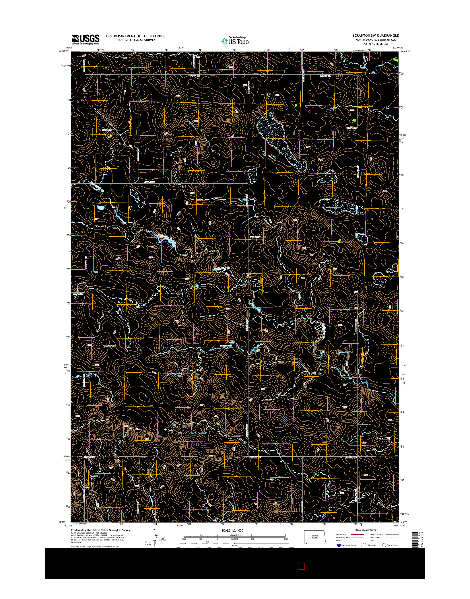 USGS US TOPO 7.5-MINUTE MAP FOR SCRANTON SW, ND 2014
