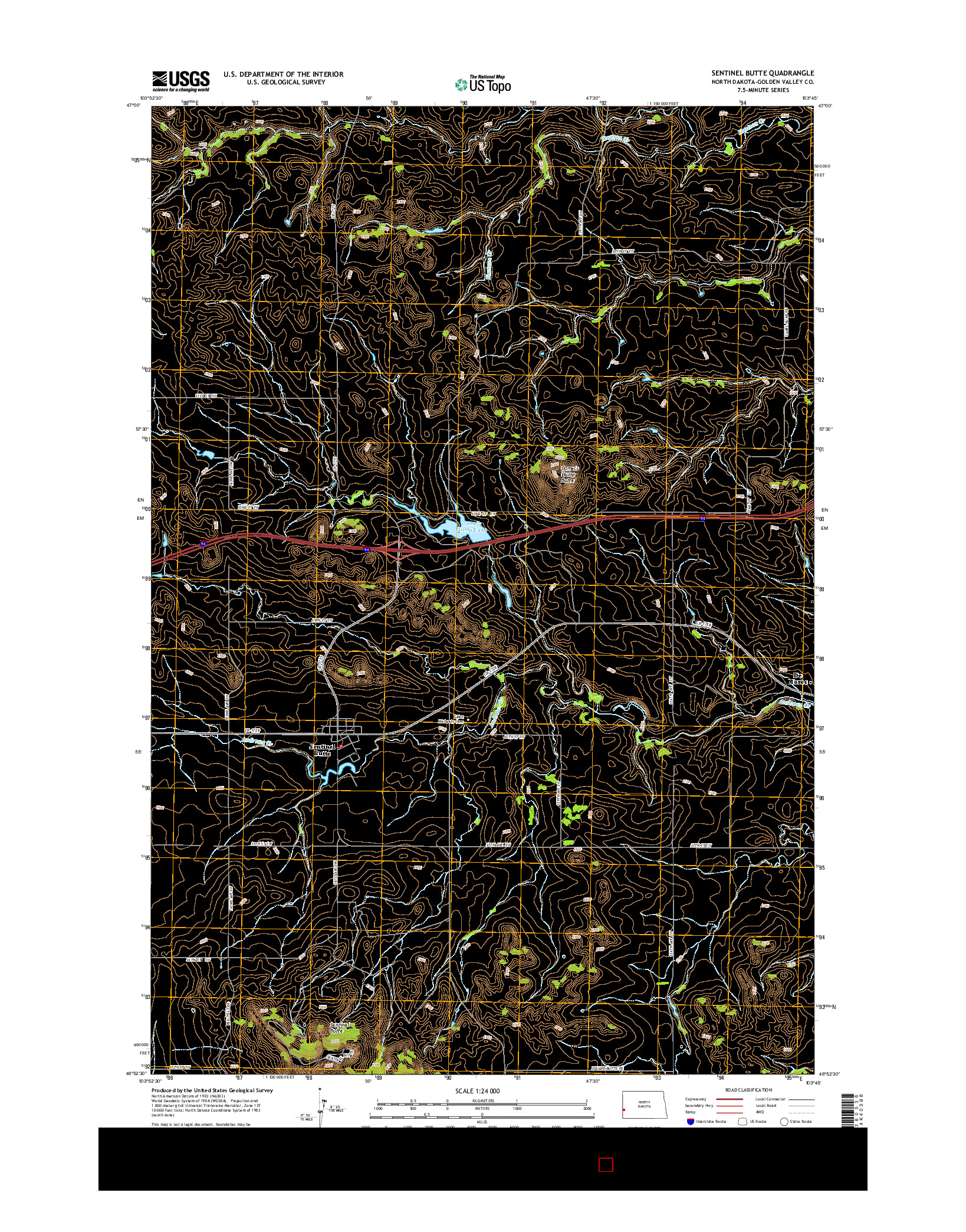 USGS US TOPO 7.5-MINUTE MAP FOR SENTINEL BUTTE, ND 2014