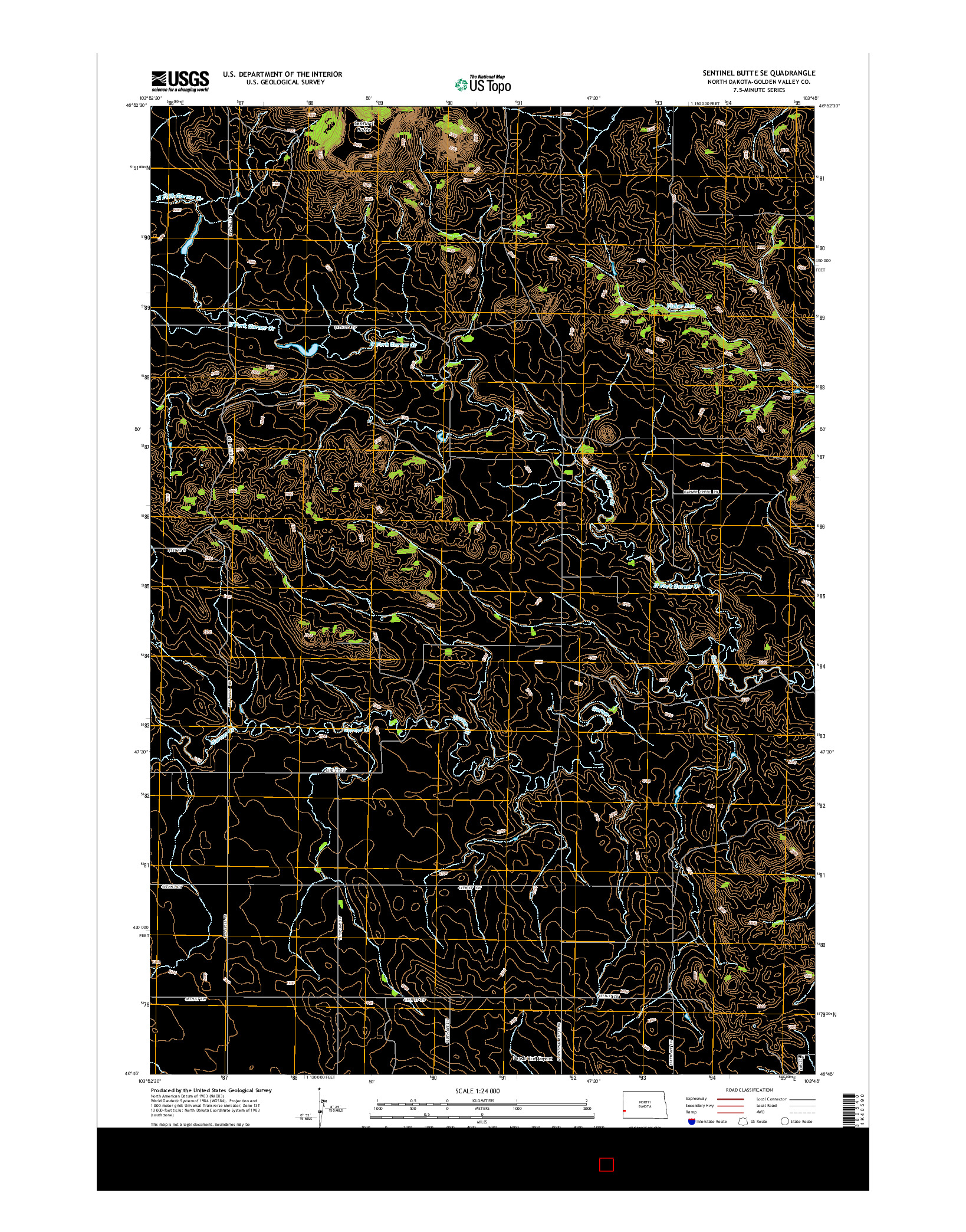 USGS US TOPO 7.5-MINUTE MAP FOR SENTINEL BUTTE SE, ND 2014