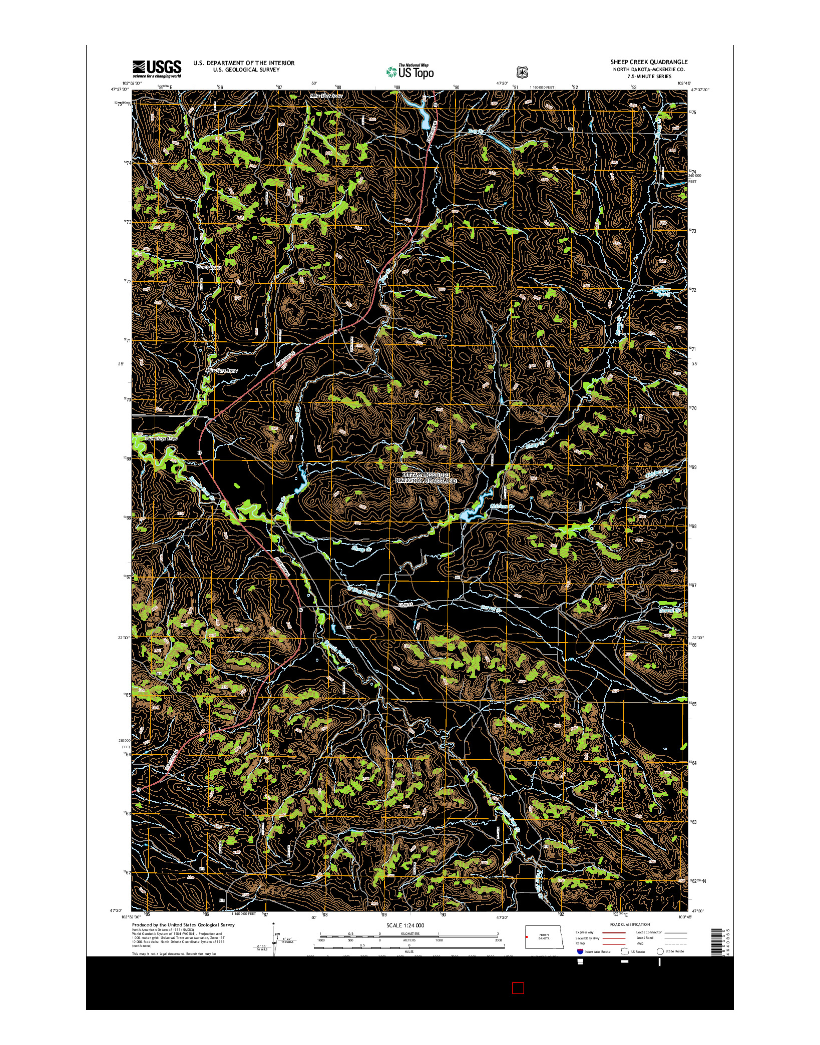 USGS US TOPO 7.5-MINUTE MAP FOR SHEEP CREEK, ND 2014