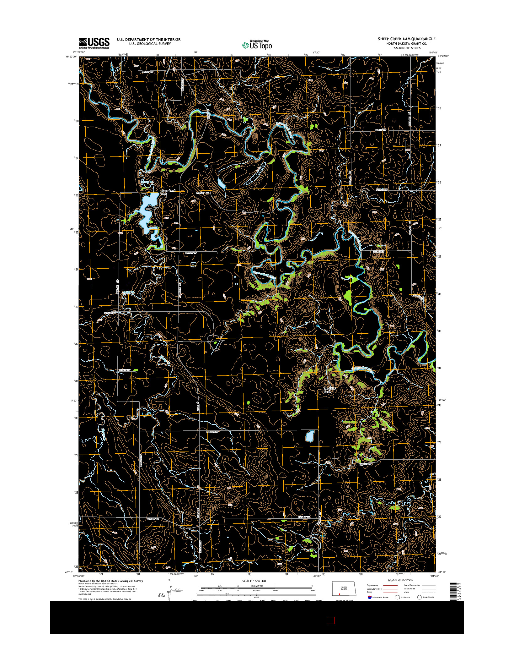 USGS US TOPO 7.5-MINUTE MAP FOR SHEEP CREEK DAM, ND 2014