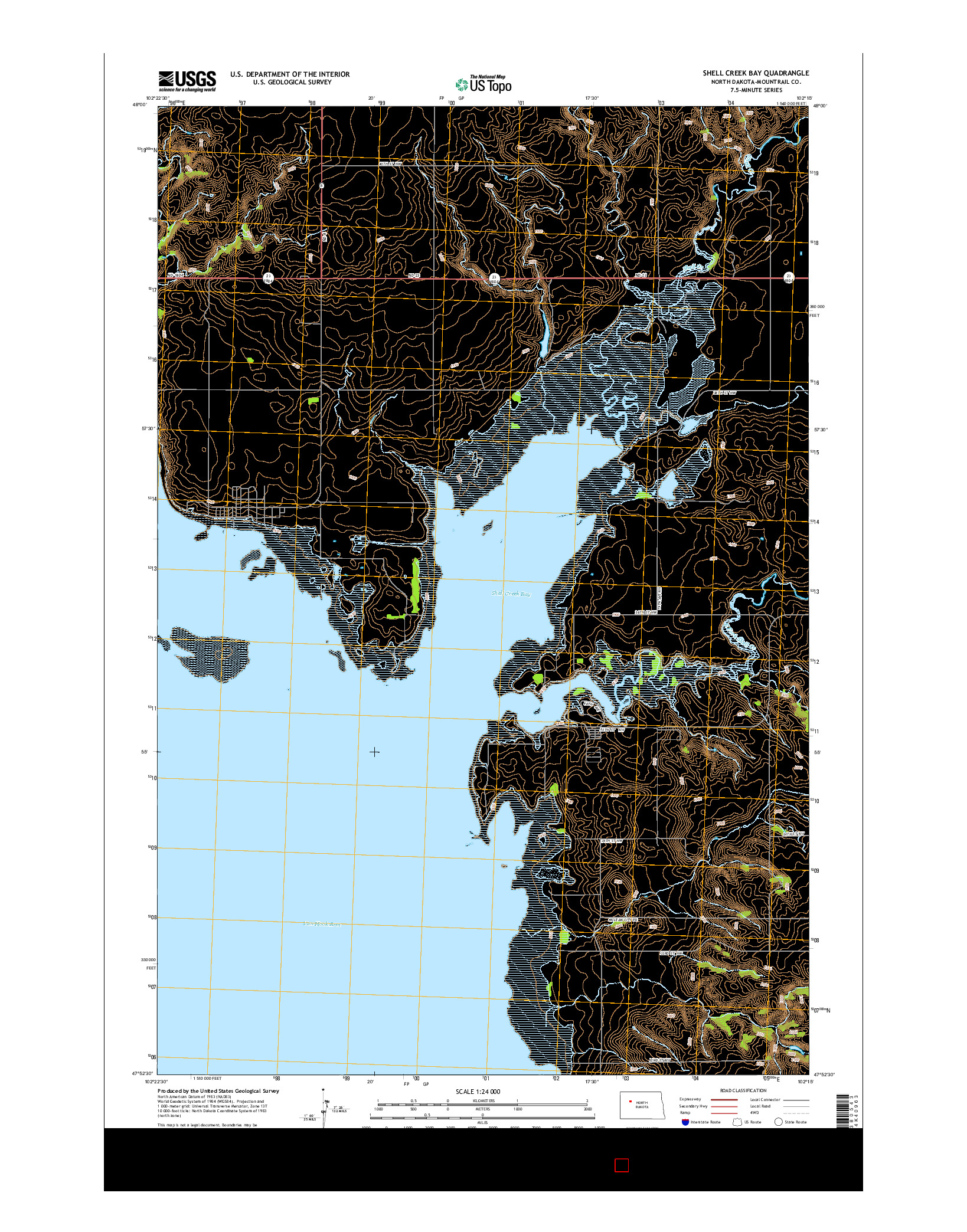USGS US TOPO 7.5-MINUTE MAP FOR SHELL CREEK BAY, ND 2014