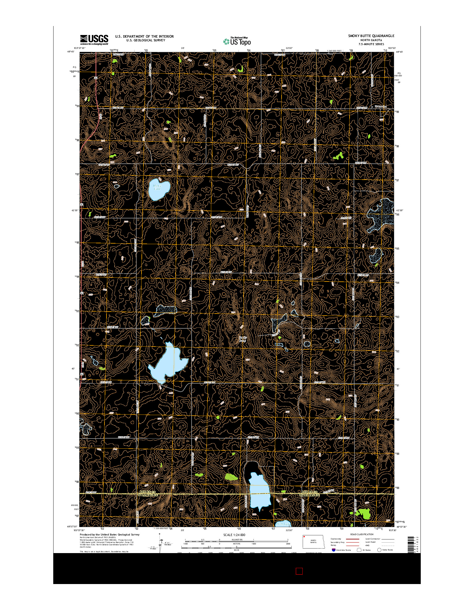 USGS US TOPO 7.5-MINUTE MAP FOR SMOKY BUTTE, ND 2014