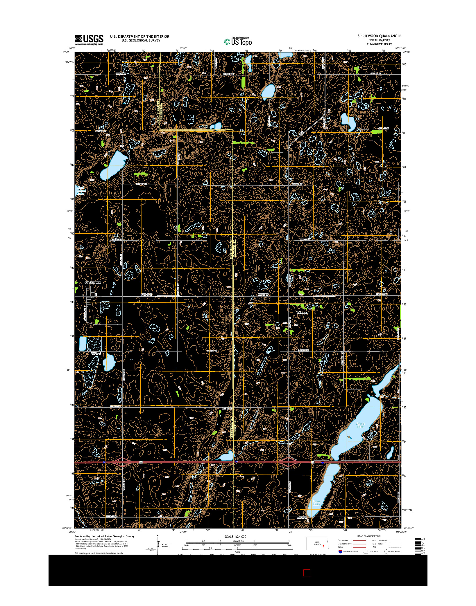 USGS US TOPO 7.5-MINUTE MAP FOR SPIRITWOOD, ND 2014