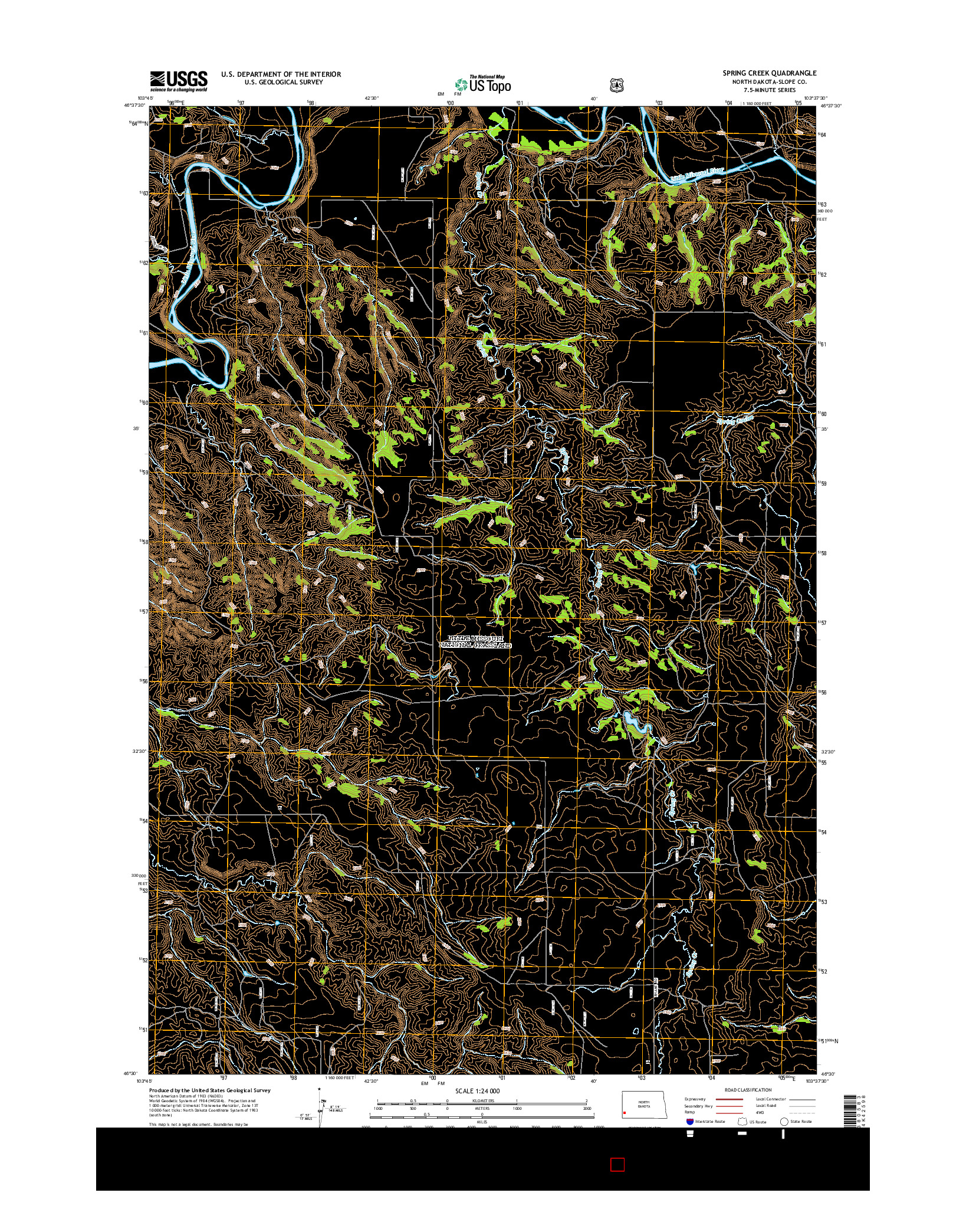 USGS US TOPO 7.5-MINUTE MAP FOR SPRING CREEK, ND 2014