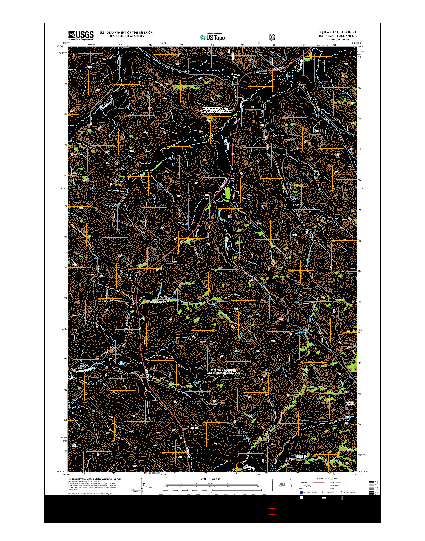 USGS US TOPO 7.5-MINUTE MAP FOR SQUAW GAP, ND 2014