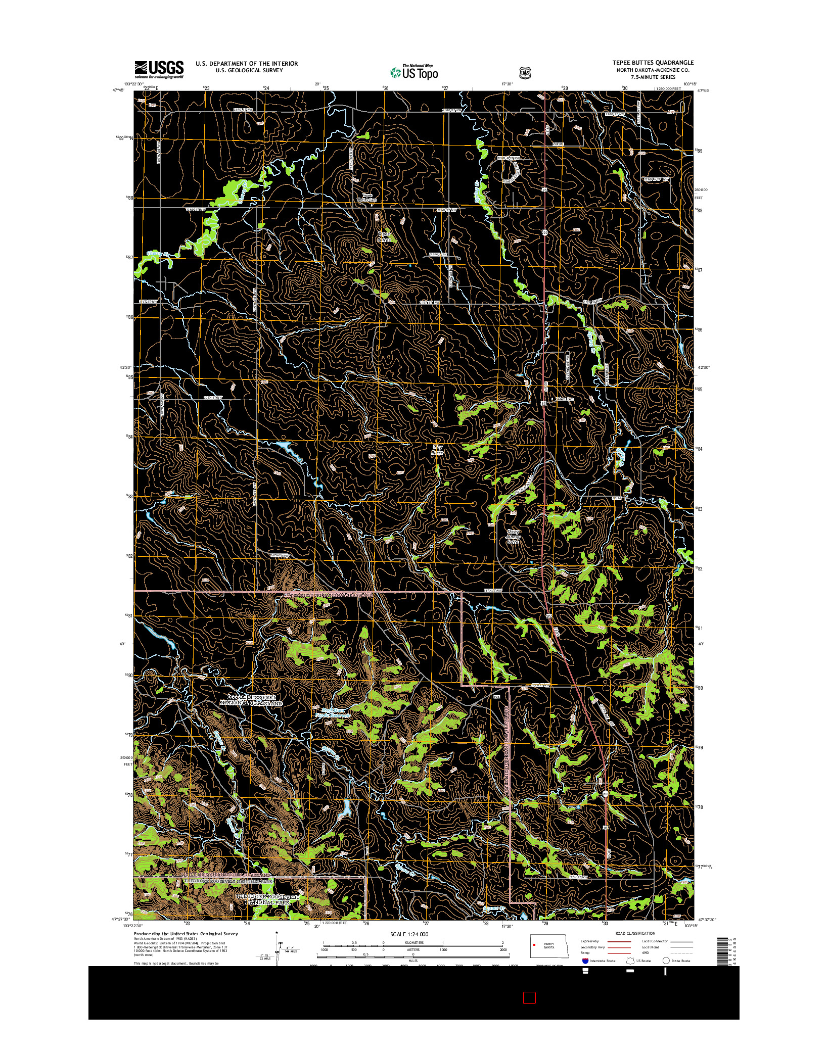 USGS US TOPO 7.5-MINUTE MAP FOR TEPEE BUTTES, ND 2014