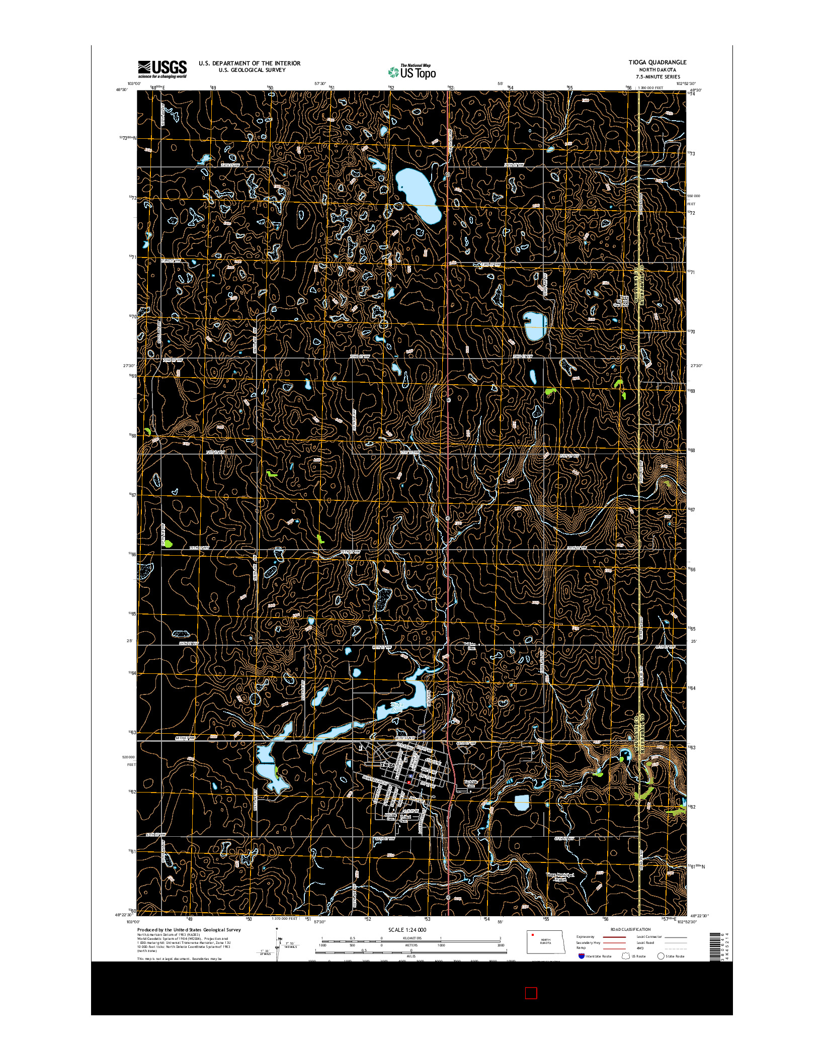 USGS US TOPO 7.5-MINUTE MAP FOR TIOGA, ND 2014