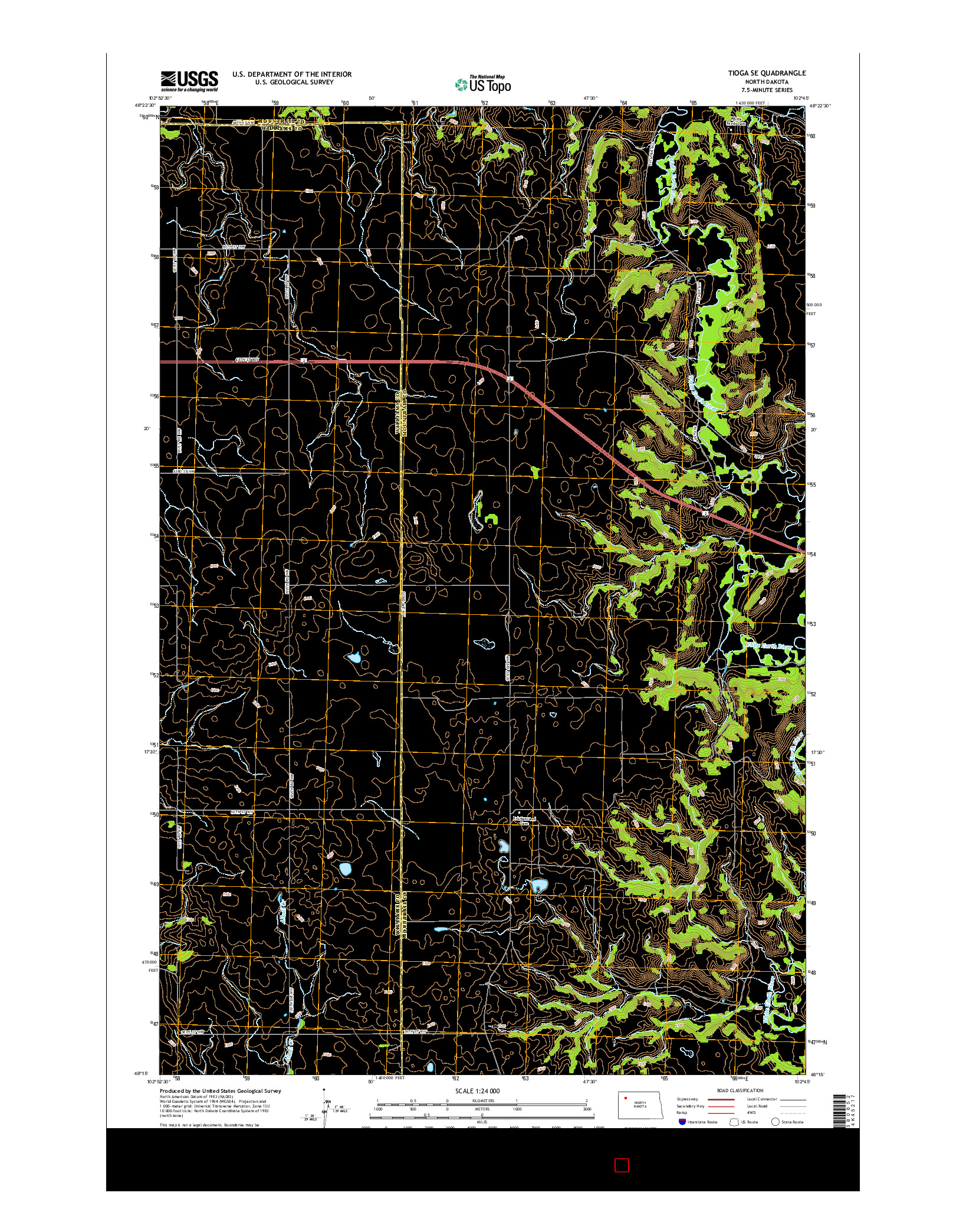 USGS US TOPO 7.5-MINUTE MAP FOR TIOGA SE, ND 2014