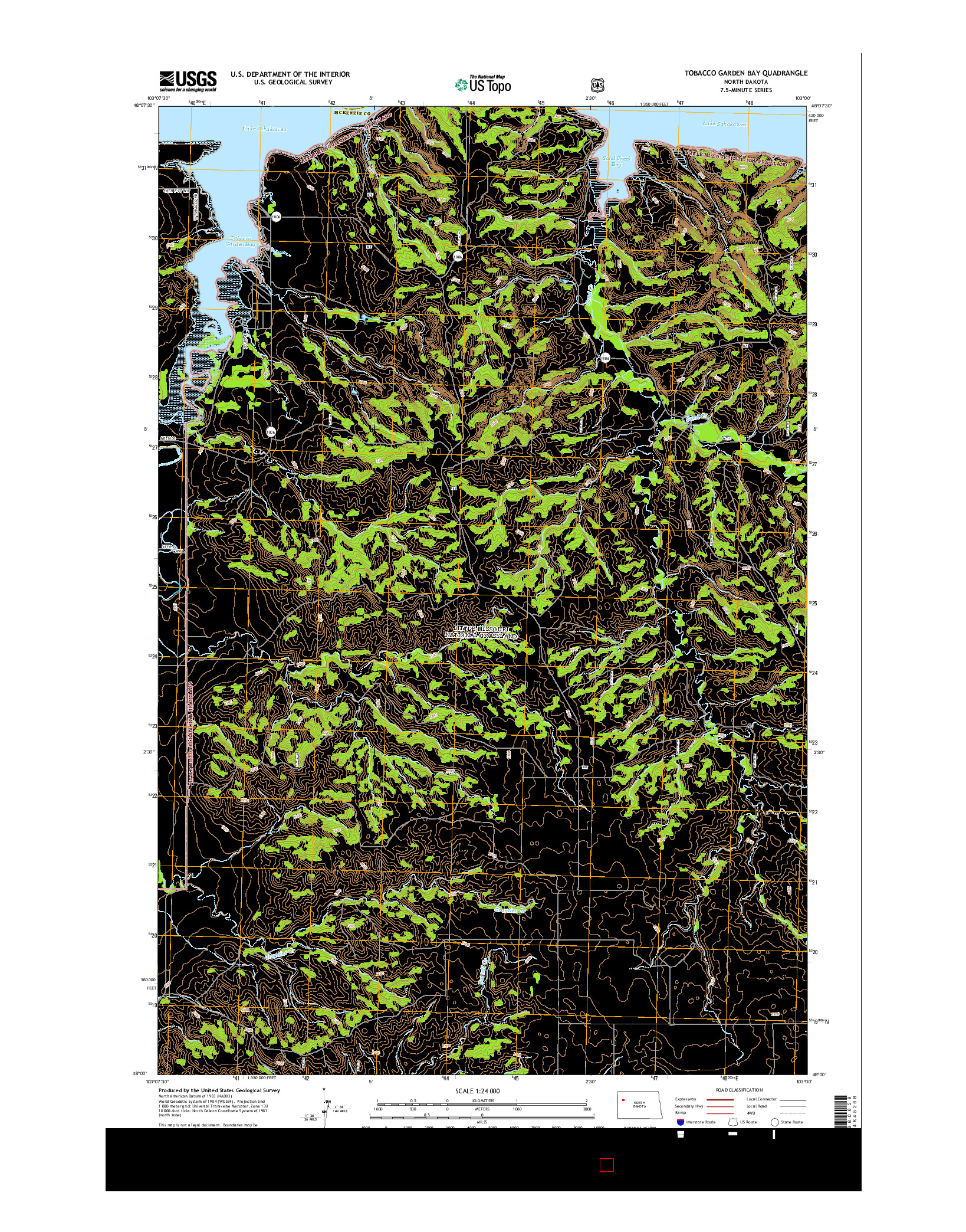 USGS US TOPO 7.5-MINUTE MAP FOR TOBACCO GARDEN BAY, ND 2014