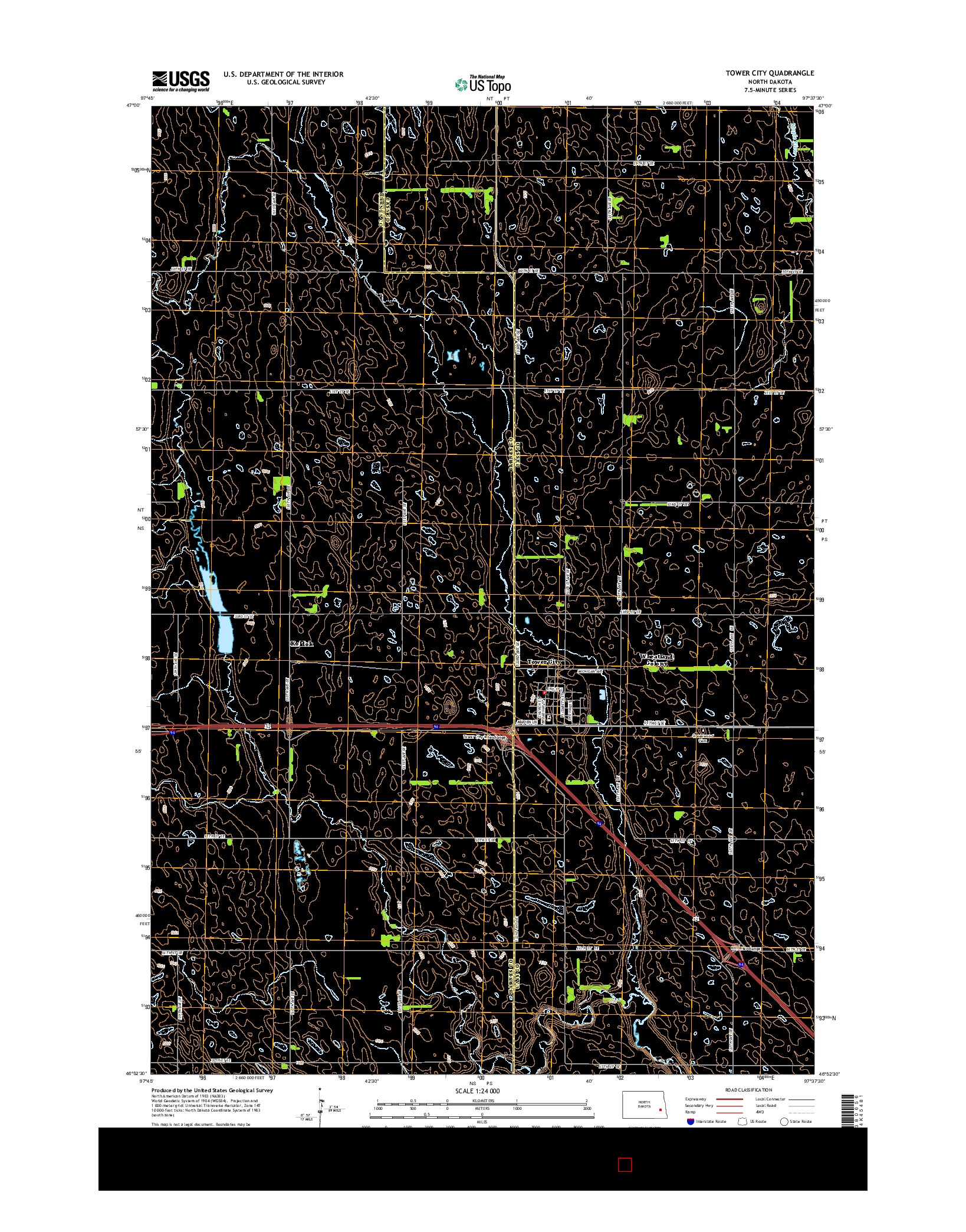 USGS US TOPO 7.5-MINUTE MAP FOR TOWER CITY, ND 2014