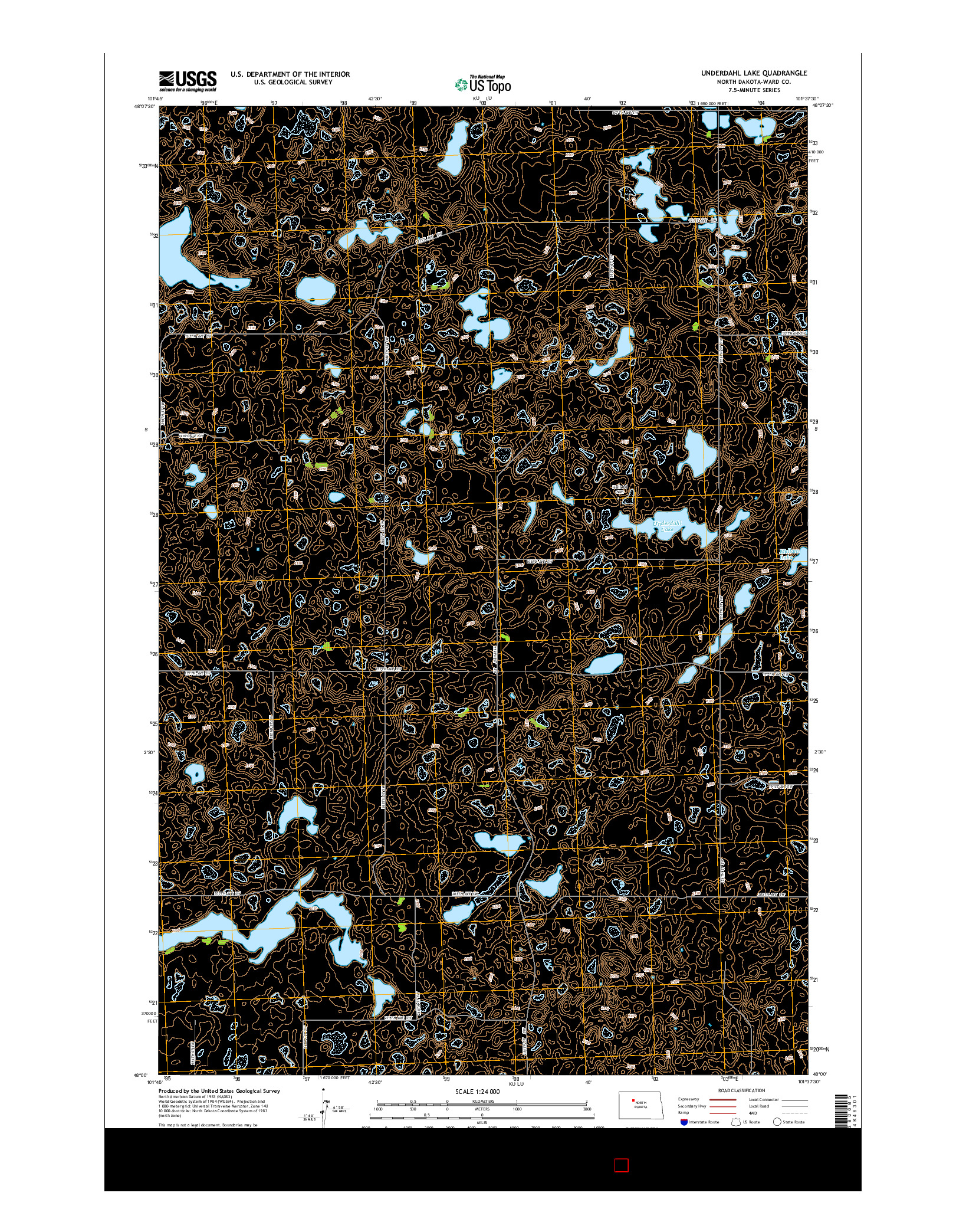 USGS US TOPO 7.5-MINUTE MAP FOR UNDERDAHL LAKE, ND 2014