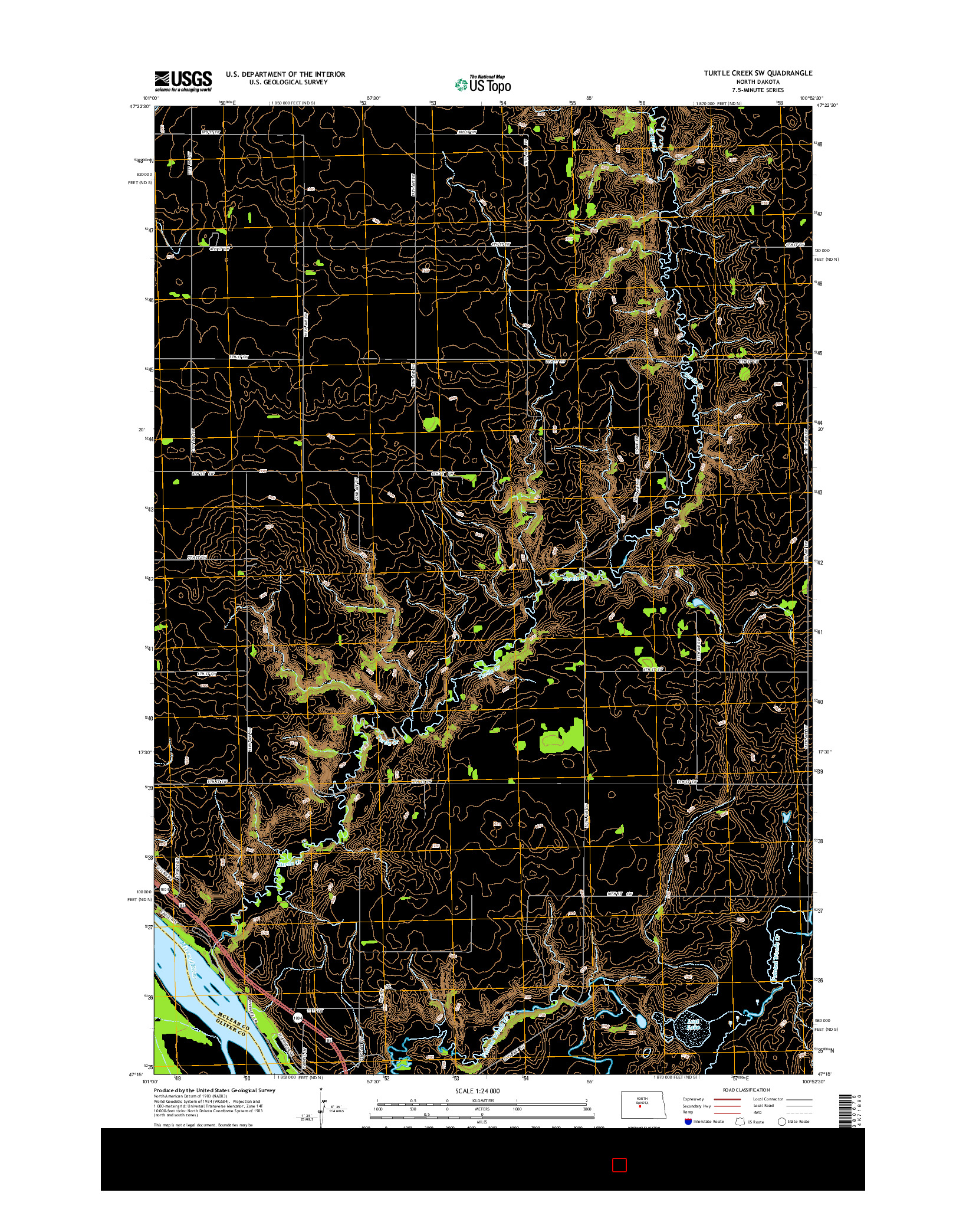USGS US TOPO 7.5-MINUTE MAP FOR TURTLE CREEK SW, ND 2014