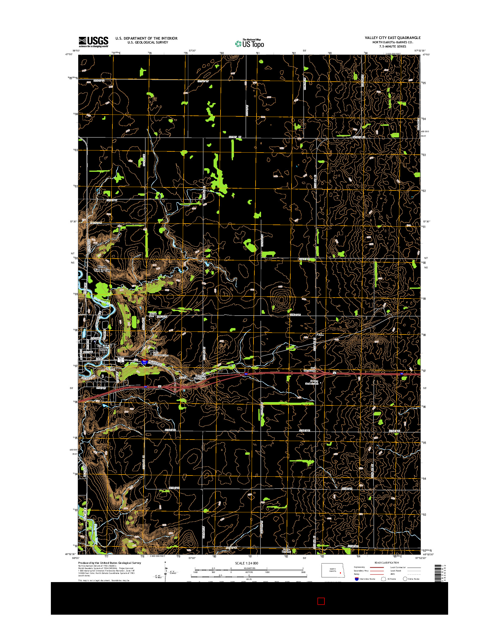 USGS US TOPO 7.5-MINUTE MAP FOR VALLEY CITY EAST, ND 2014