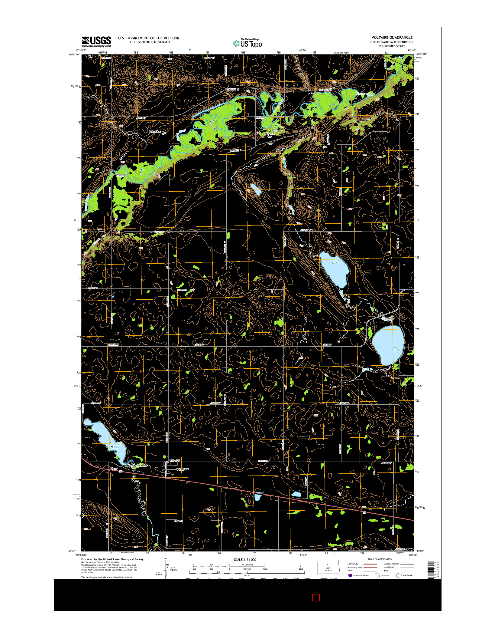 USGS US TOPO 7.5-MINUTE MAP FOR VOLTAIRE, ND 2014