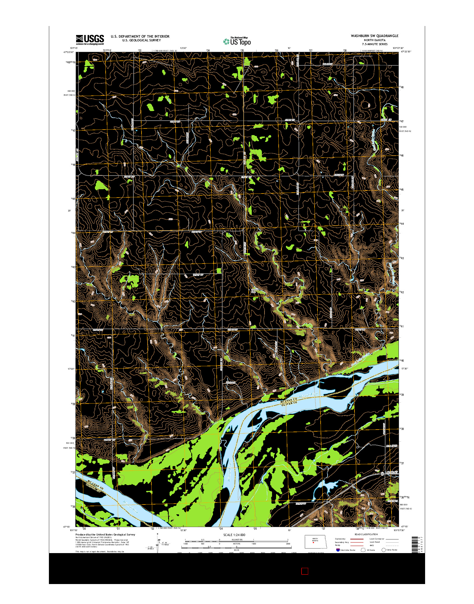 USGS US TOPO 7.5-MINUTE MAP FOR WASHBURN SW, ND 2014