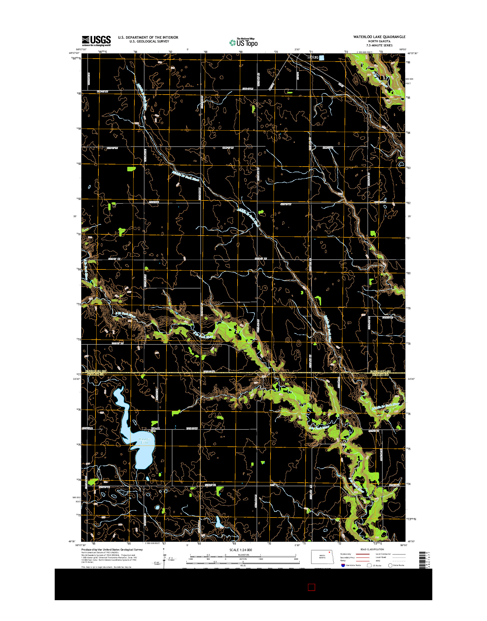 USGS US TOPO 7.5-MINUTE MAP FOR WATERLOO LAKE, ND 2014