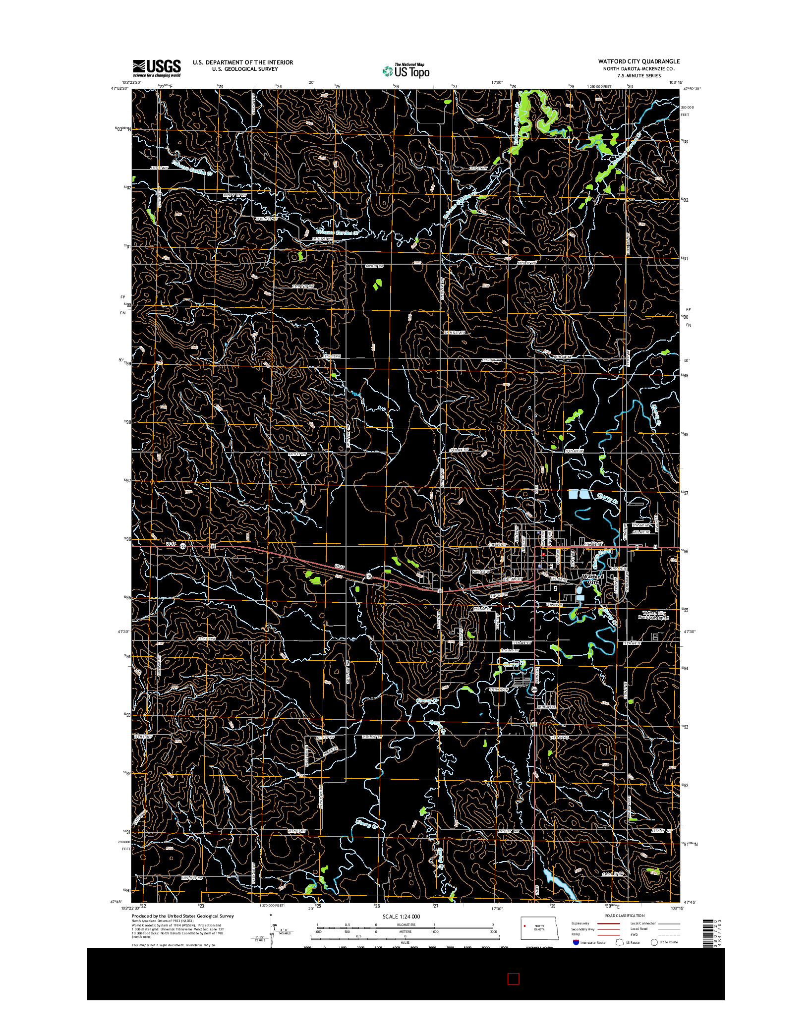 USGS US TOPO 7.5-MINUTE MAP FOR WATFORD CITY, ND 2014