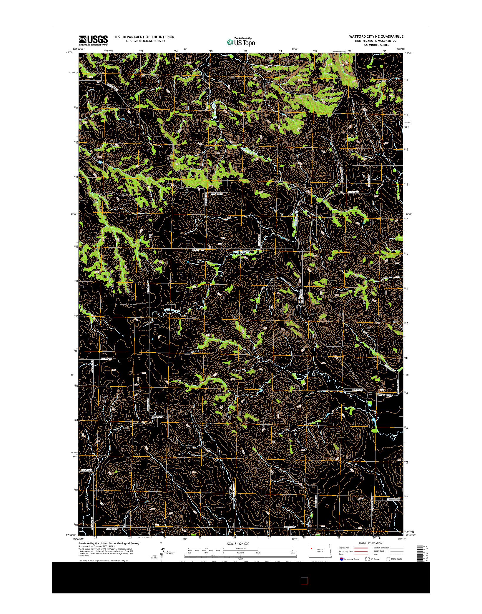 USGS US TOPO 7.5-MINUTE MAP FOR WATFORD CITY NE, ND 2014