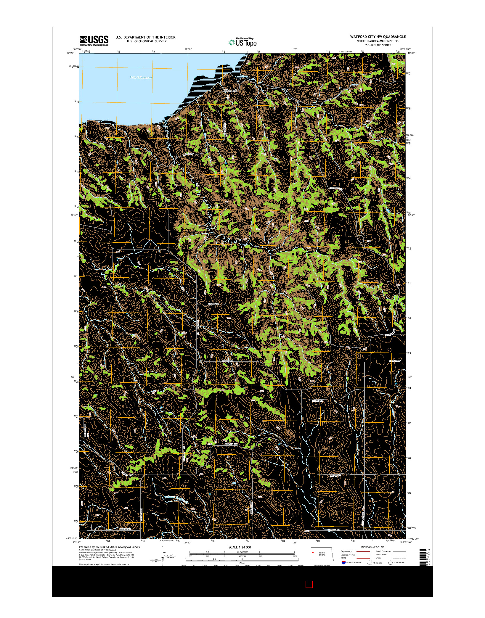 USGS US TOPO 7.5-MINUTE MAP FOR WATFORD CITY NW, ND 2014