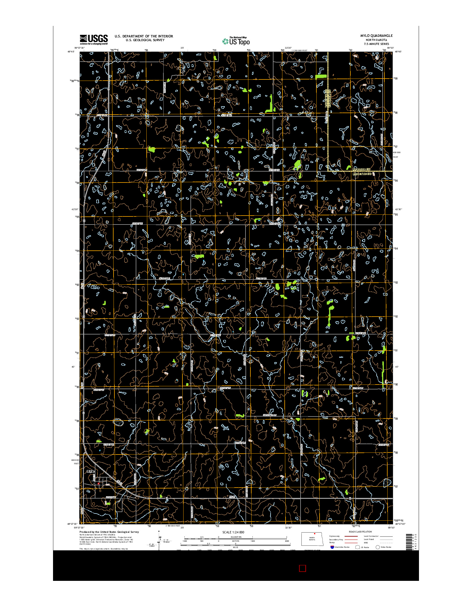 USGS US TOPO 7.5-MINUTE MAP FOR MYLO, ND 2014