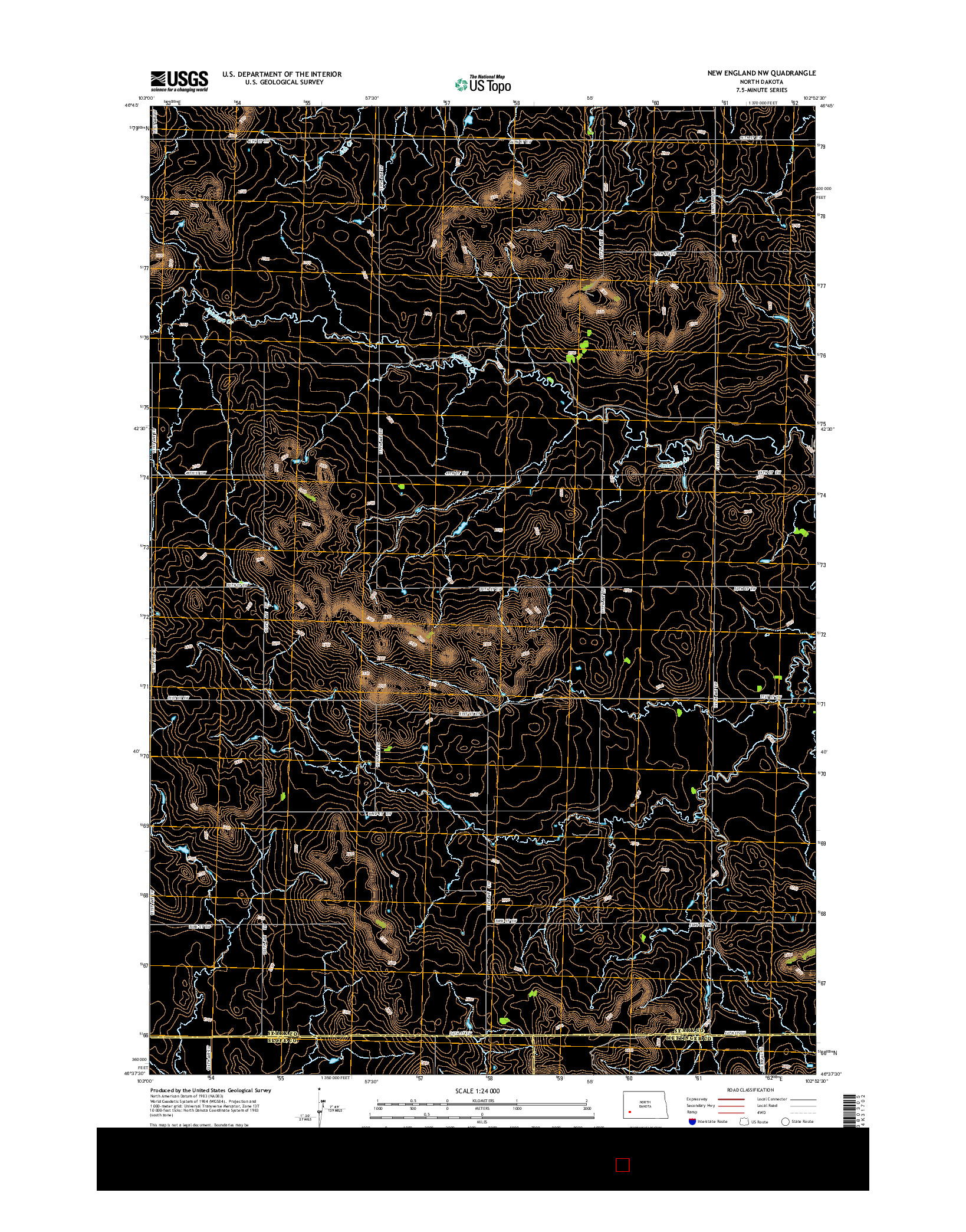USGS US TOPO 7.5-MINUTE MAP FOR NEW ENGLAND NW, ND 2014