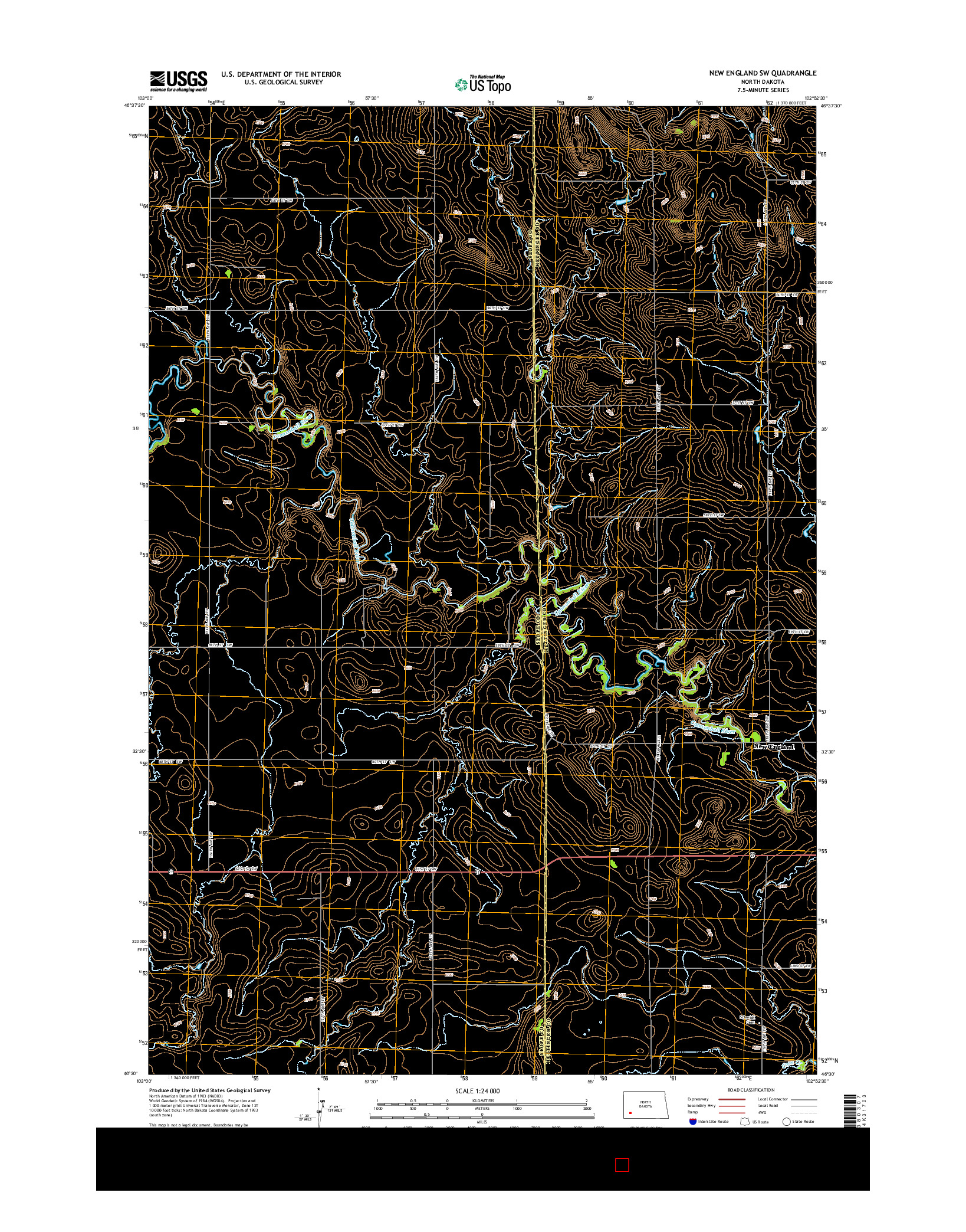 USGS US TOPO 7.5-MINUTE MAP FOR NEW ENGLAND SW, ND 2014