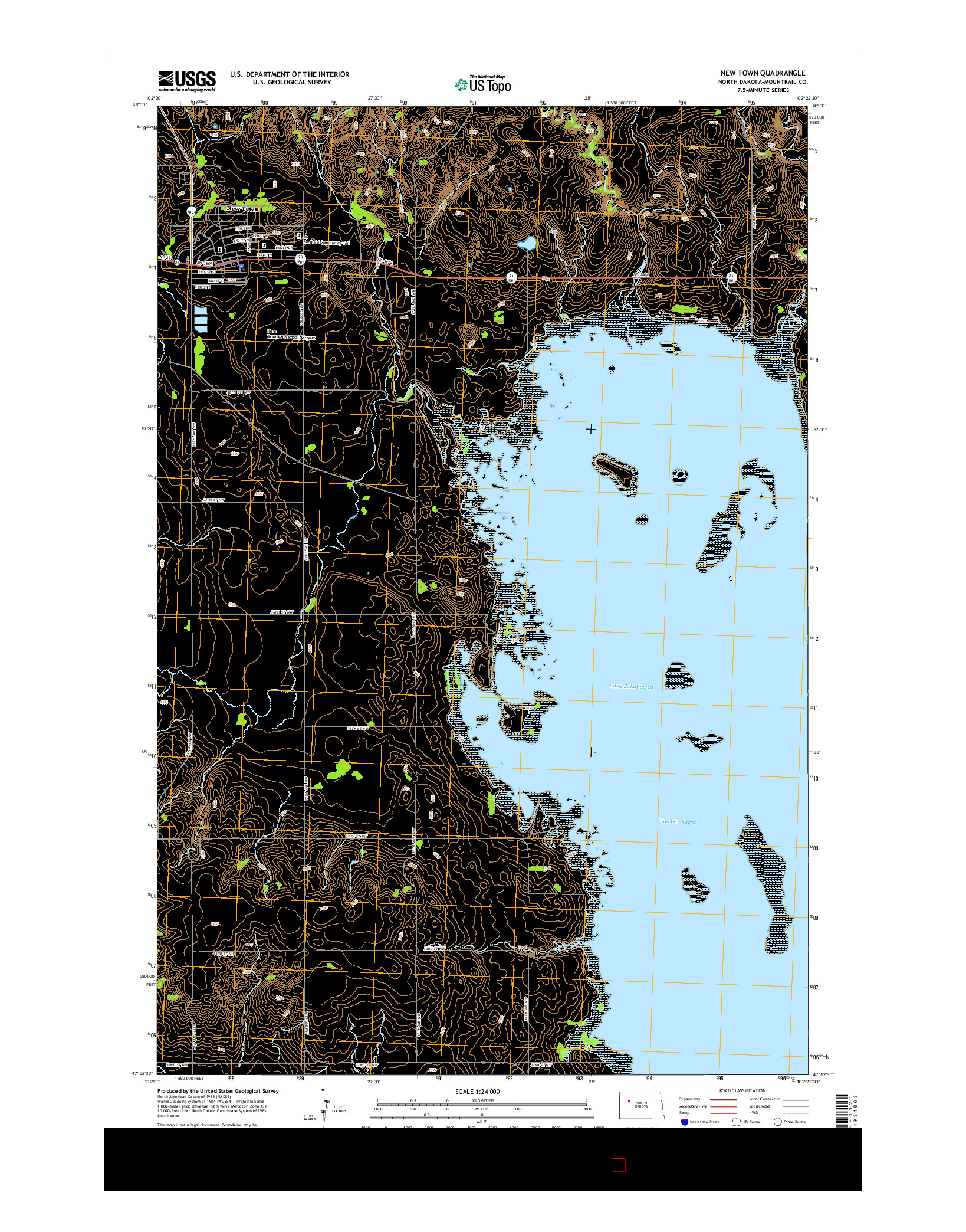 USGS US TOPO 7.5-MINUTE MAP FOR NEW TOWN, ND 2014