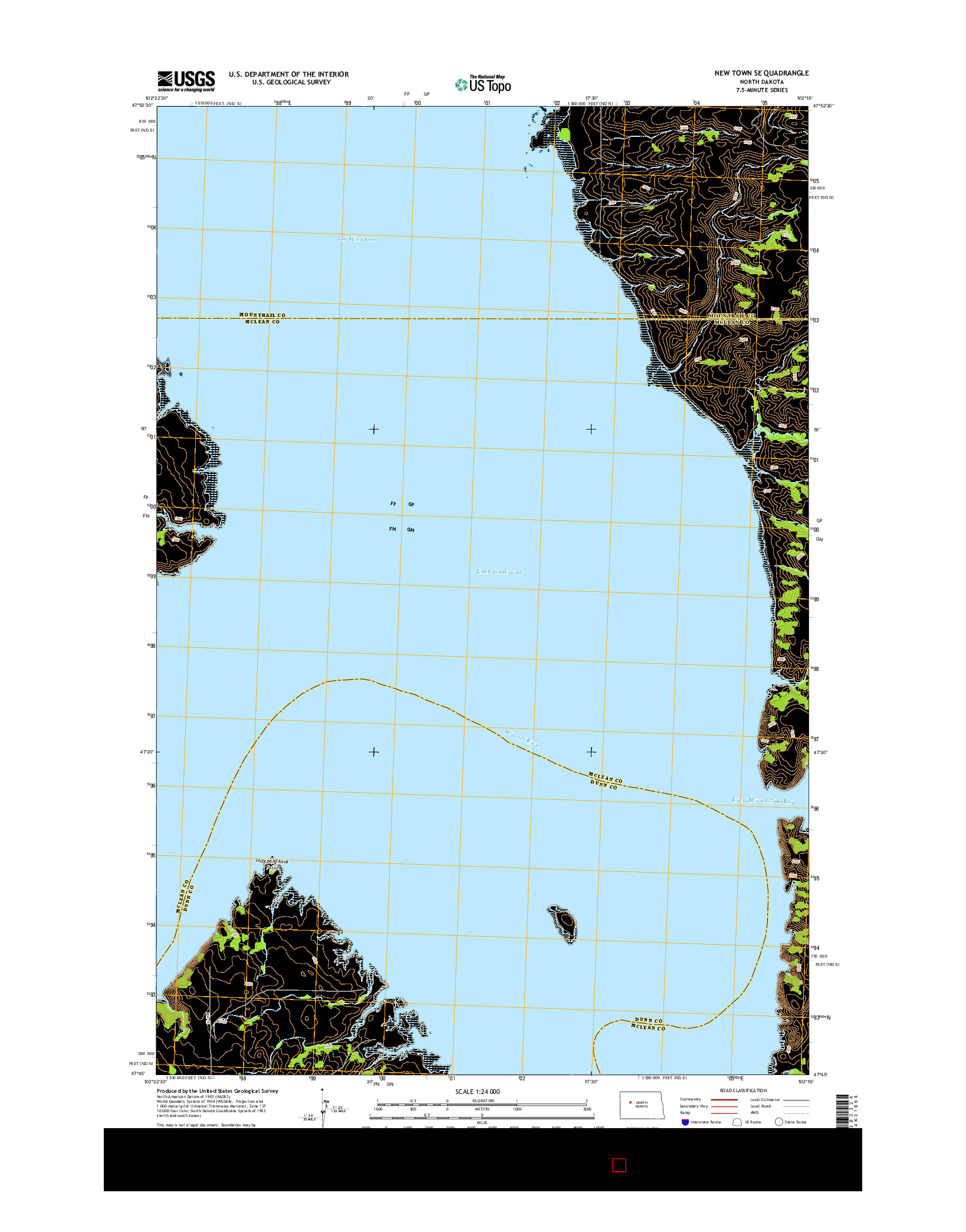 USGS US TOPO 7.5-MINUTE MAP FOR NEW TOWN SE, ND 2014