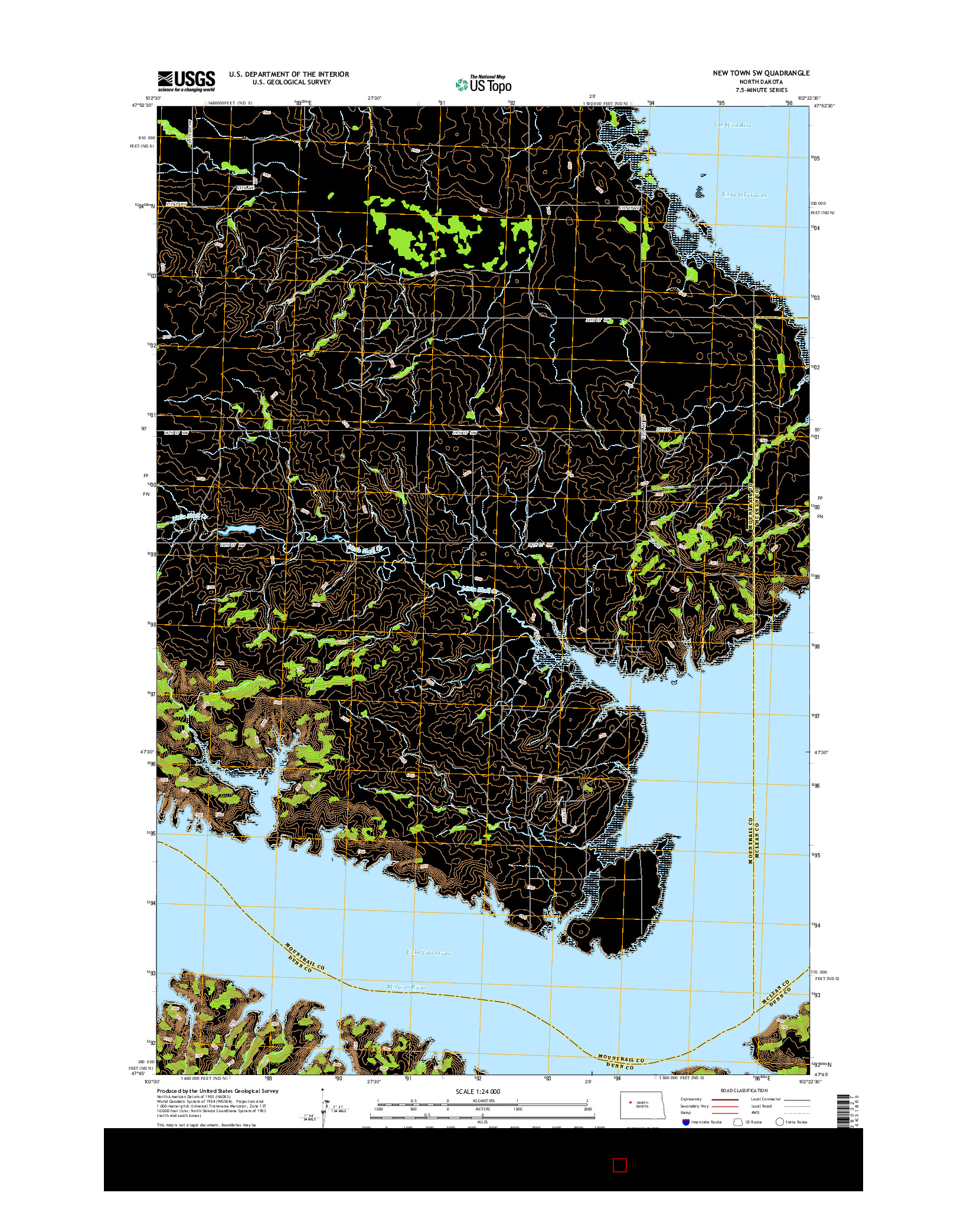 USGS US TOPO 7.5-MINUTE MAP FOR NEW TOWN SW, ND 2014