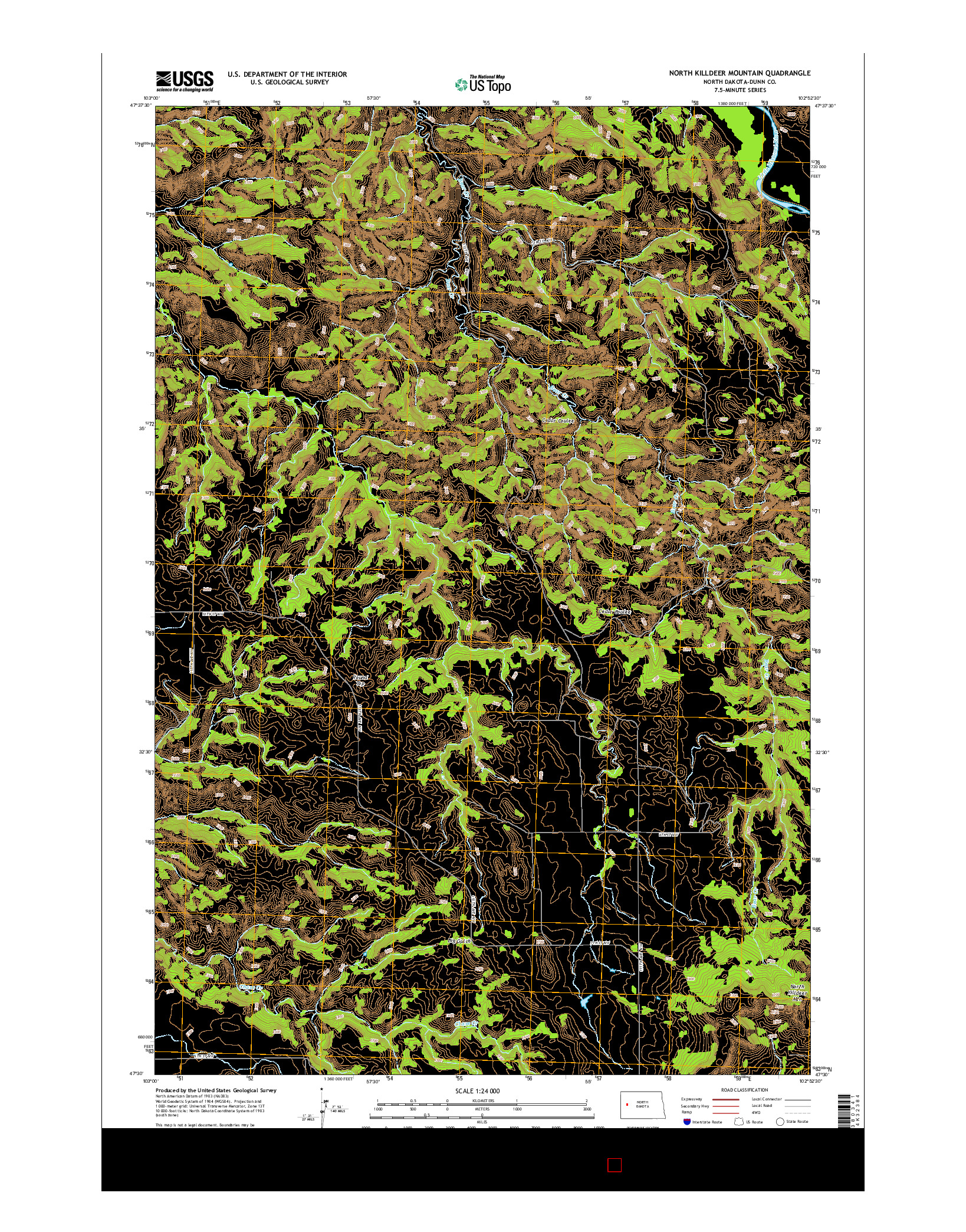 USGS US TOPO 7.5-MINUTE MAP FOR NORTH KILLDEER MOUNTAIN, ND 2014