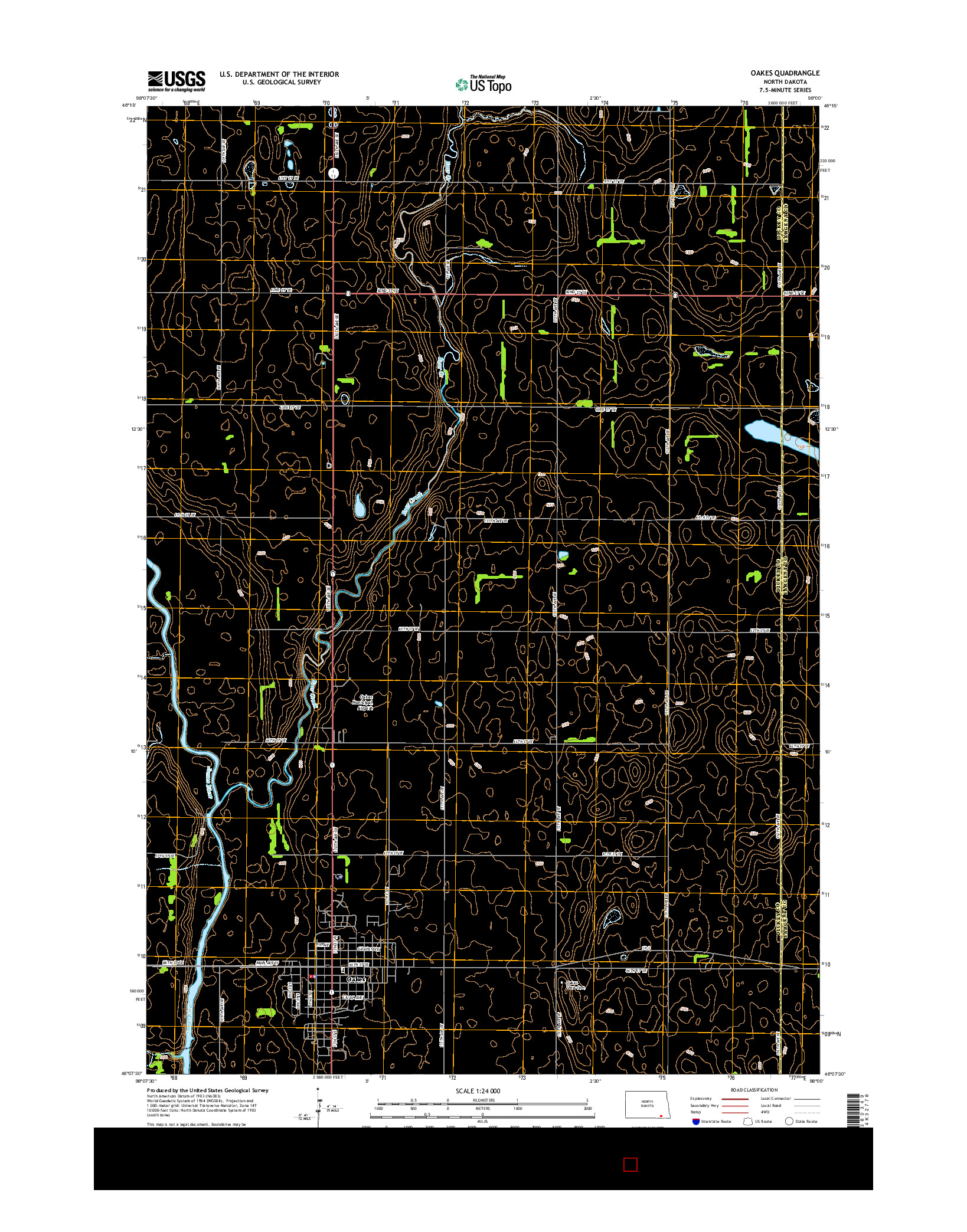 USGS US TOPO 7.5-MINUTE MAP FOR OAKES, ND 2014