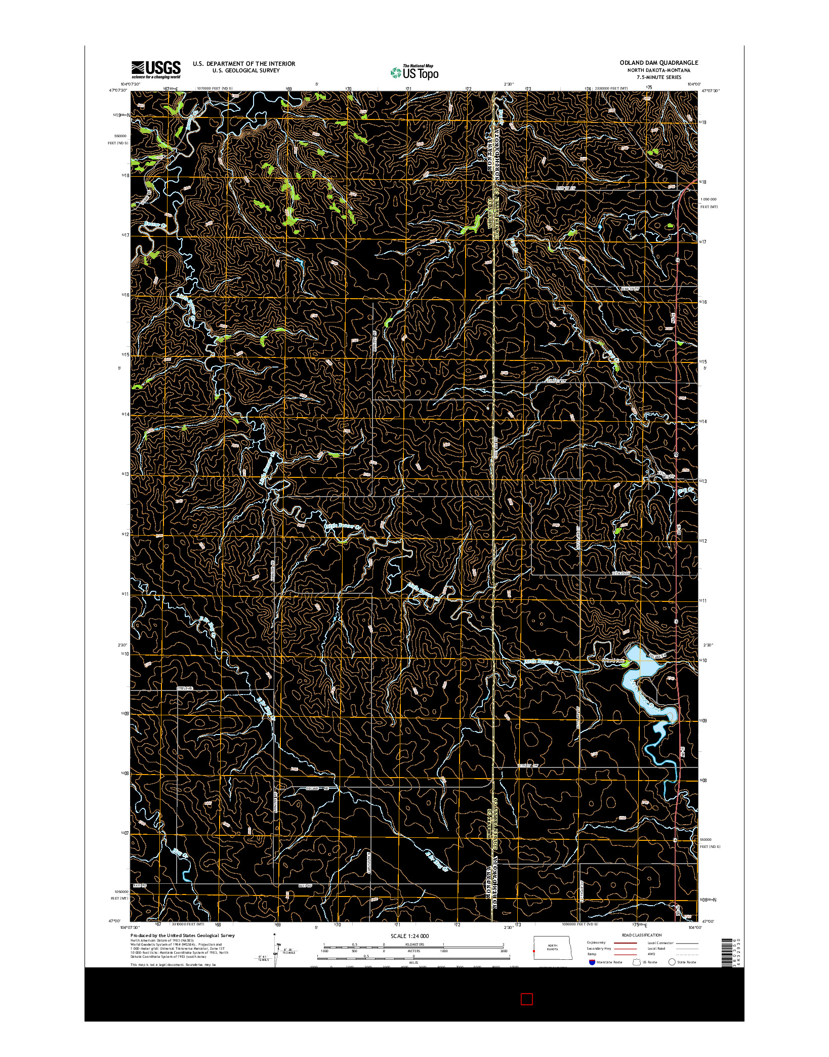 USGS US TOPO 7.5-MINUTE MAP FOR ODLAND DAM, ND-MT 2014
