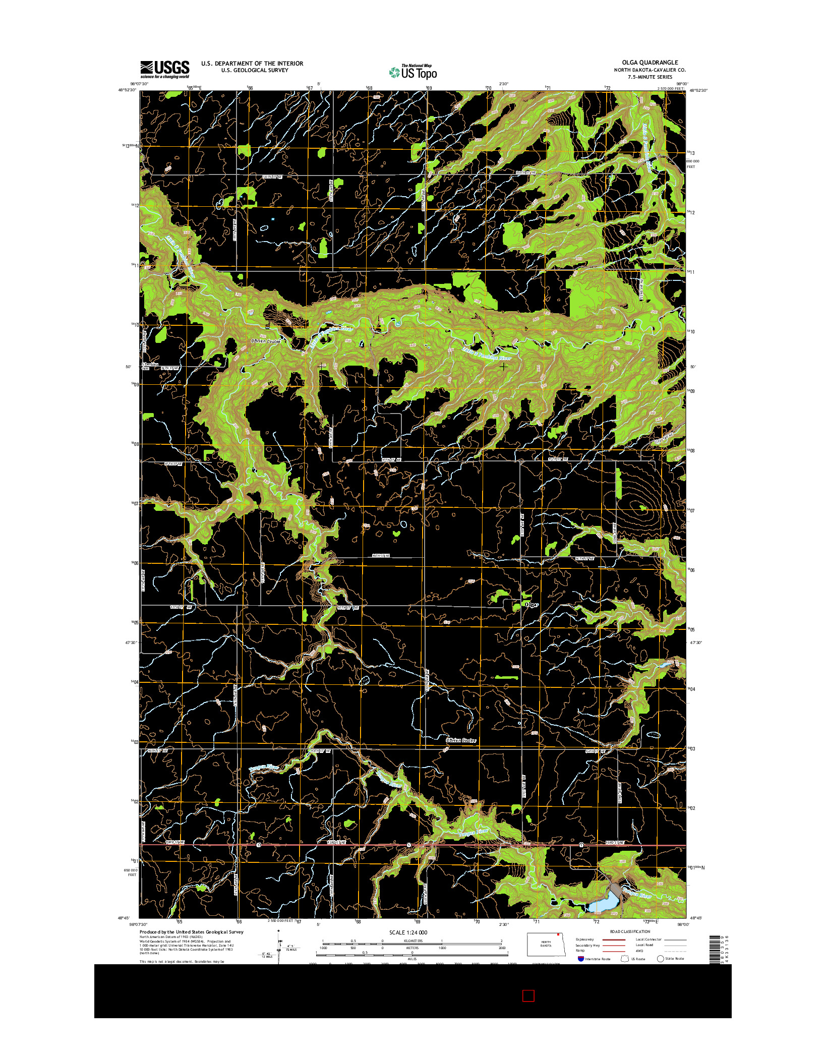 USGS US TOPO 7.5-MINUTE MAP FOR OLGA, ND 2014