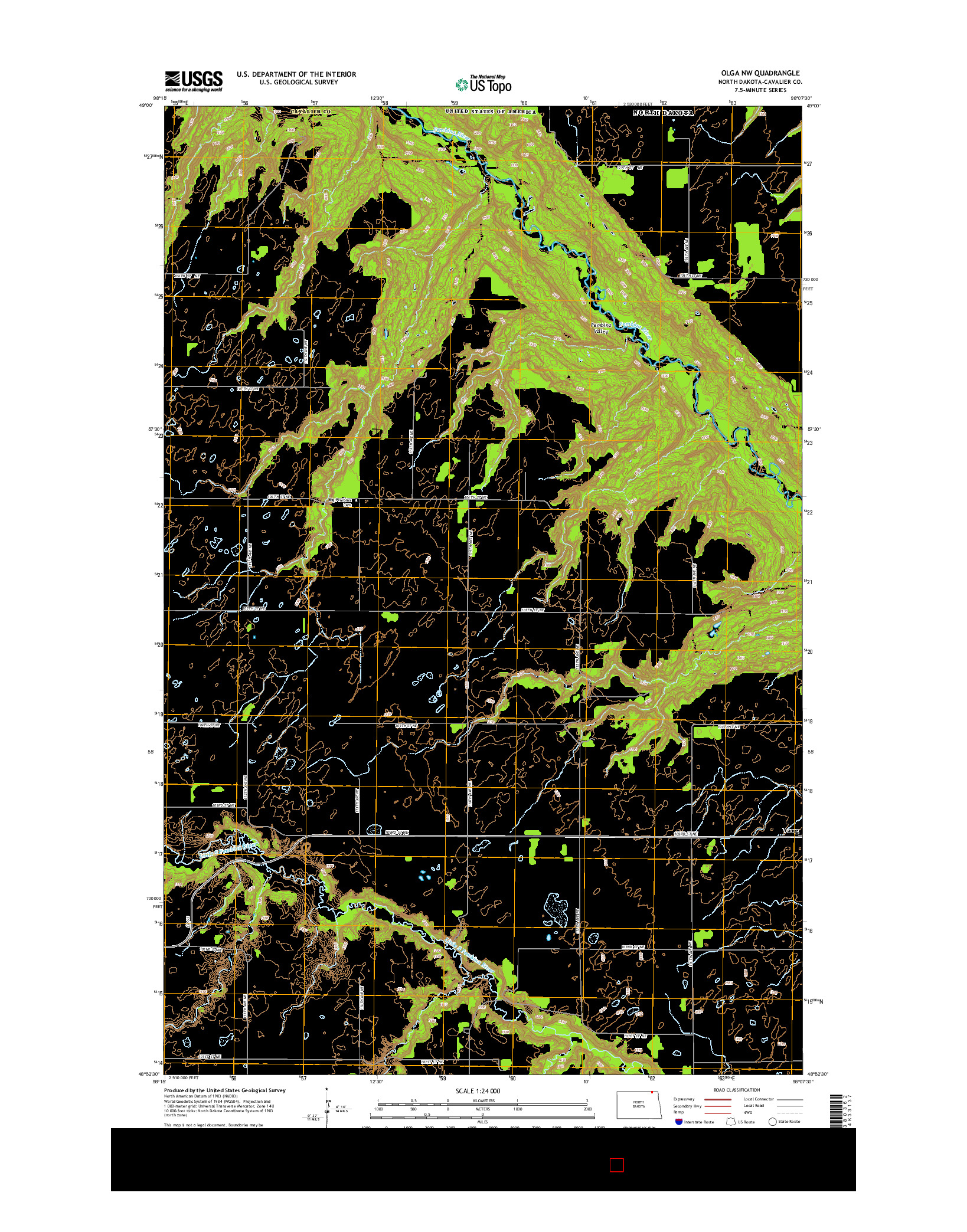 USGS US TOPO 7.5-MINUTE MAP FOR OLGA NW, ND 2014