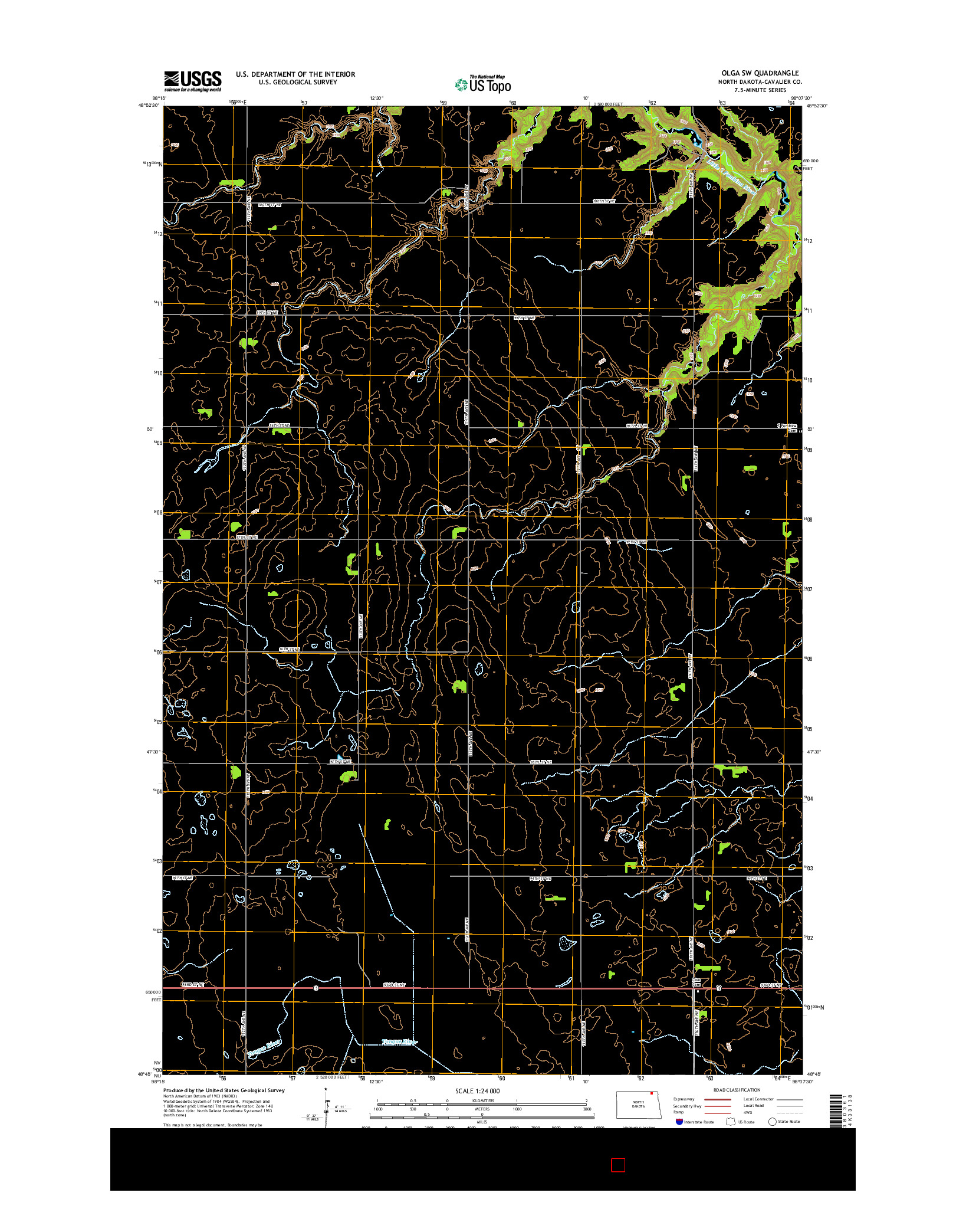 USGS US TOPO 7.5-MINUTE MAP FOR OLGA SW, ND 2014