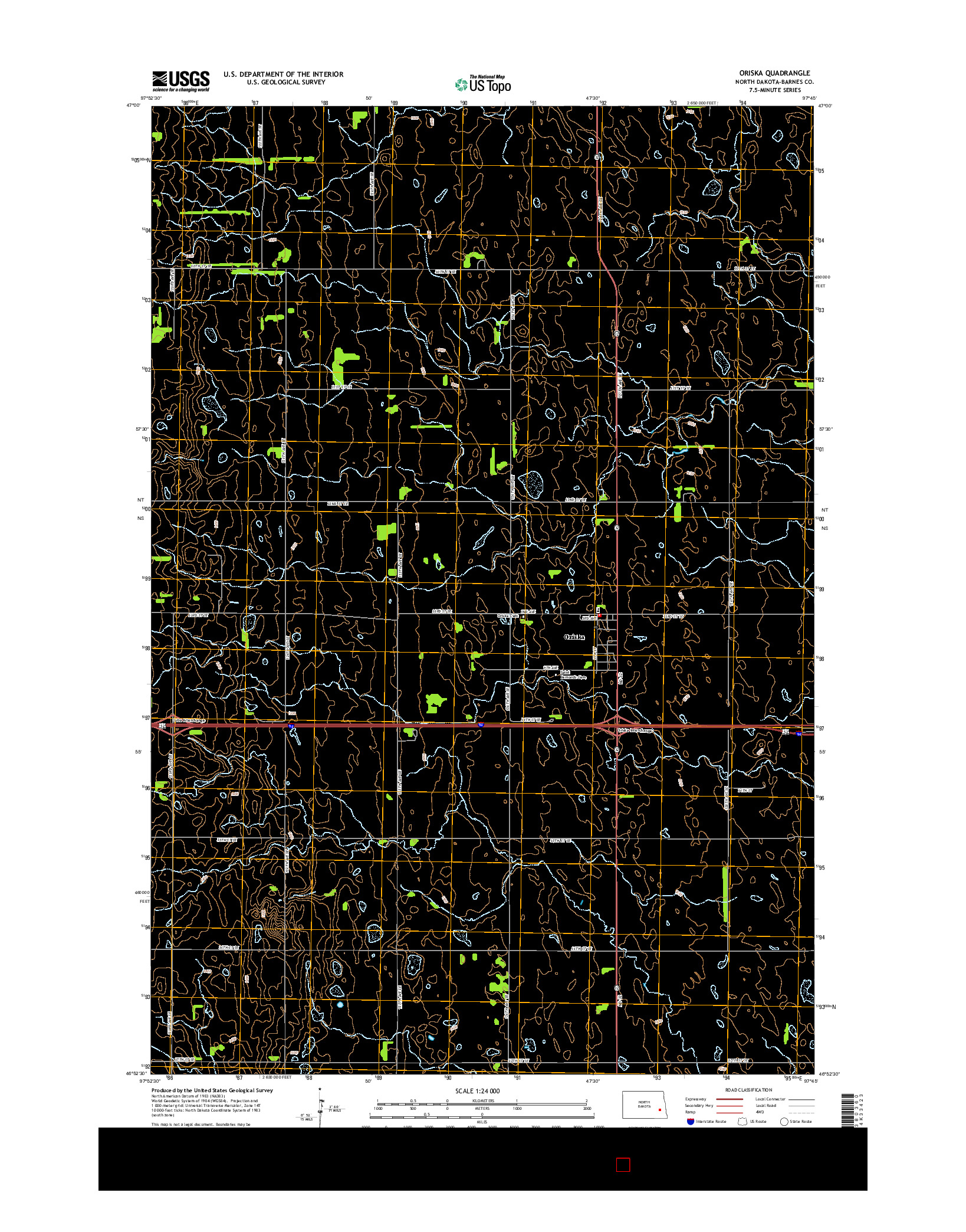 USGS US TOPO 7.5-MINUTE MAP FOR ORISKA, ND 2014