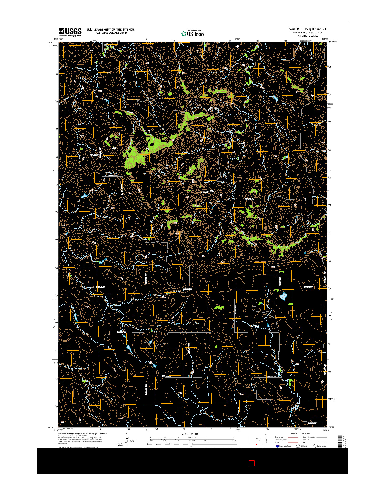 USGS US TOPO 7.5-MINUTE MAP FOR PAMPLIN HILLS, ND 2014