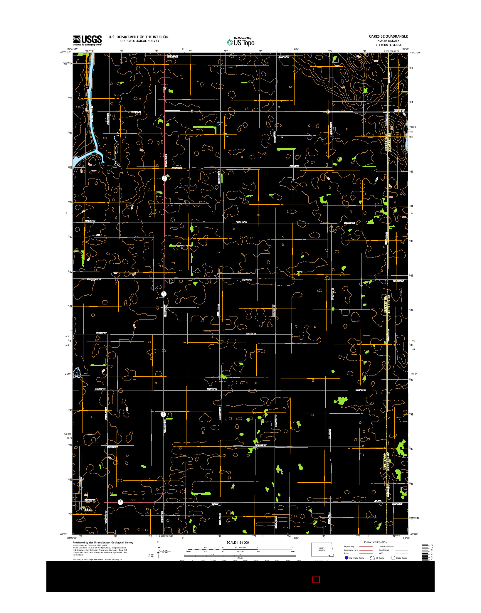 USGS US TOPO 7.5-MINUTE MAP FOR OAKES SE, ND 2014