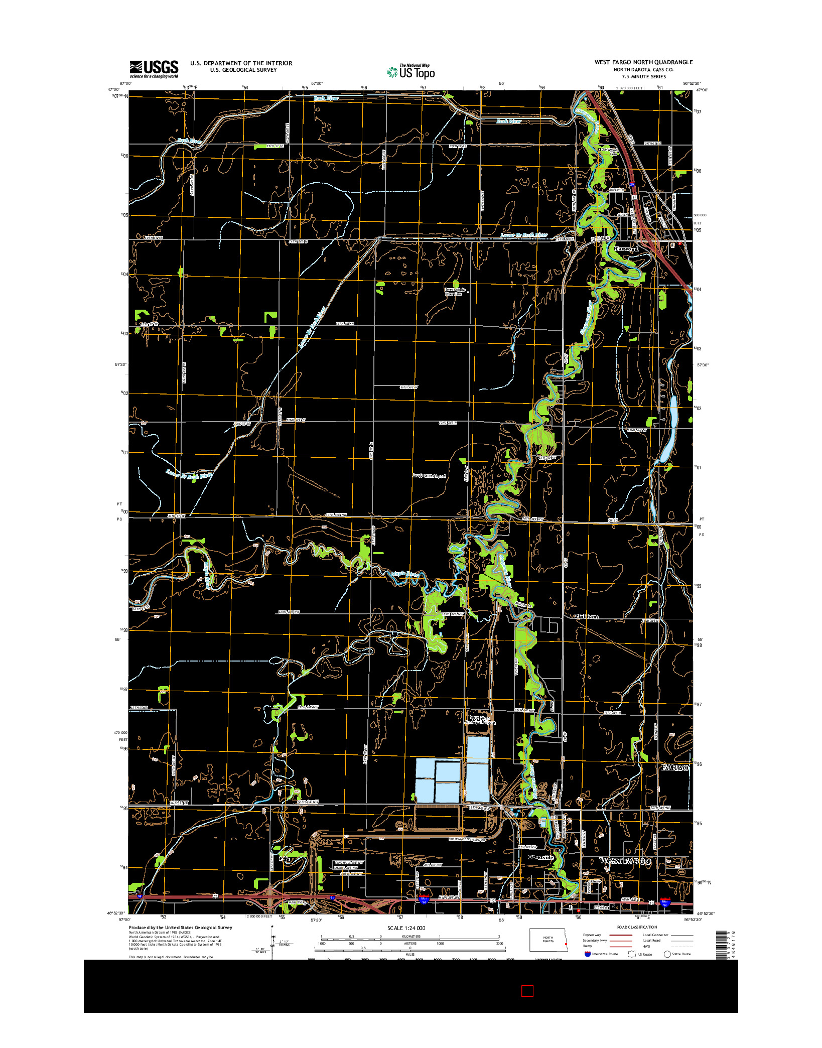 USGS US TOPO 7.5-MINUTE MAP FOR WEST FARGO NORTH, ND 2014