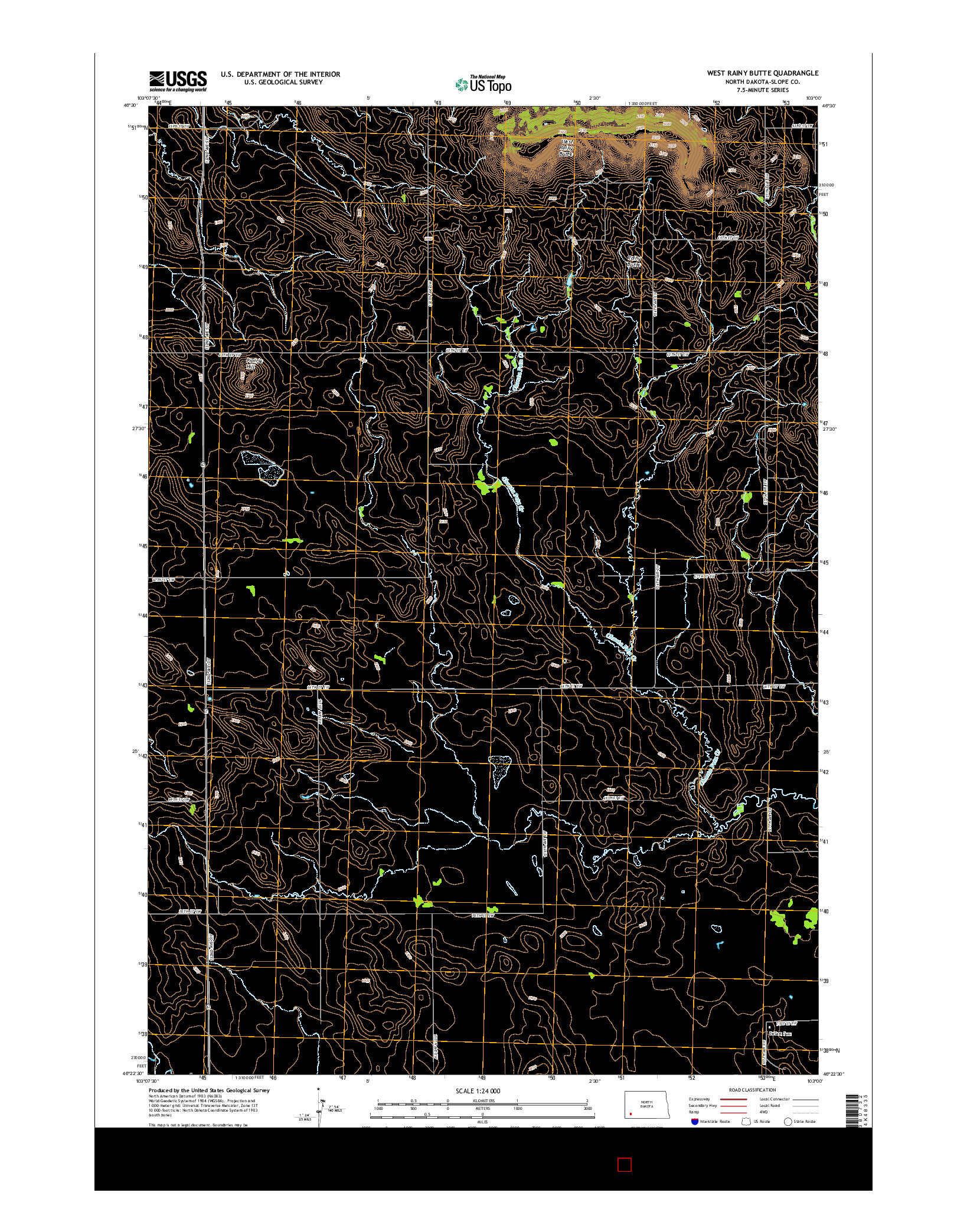 USGS US TOPO 7.5-MINUTE MAP FOR WEST RAINY BUTTE, ND 2014