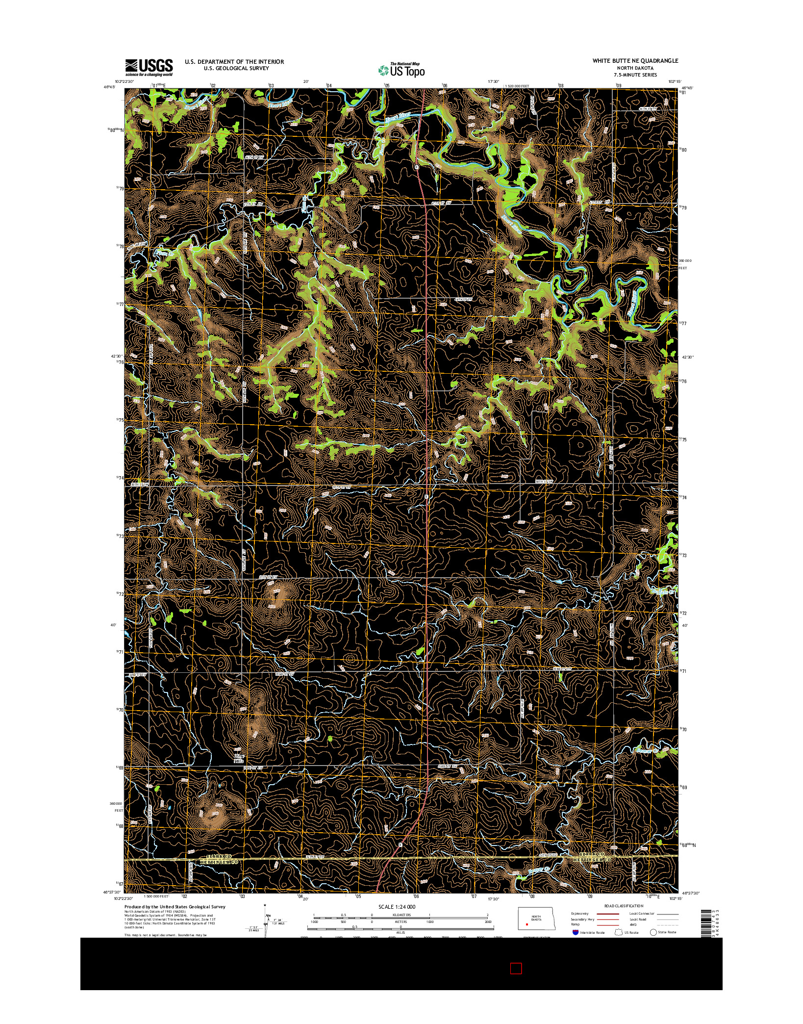 USGS US TOPO 7.5-MINUTE MAP FOR WHITE BUTTE NE, ND 2014