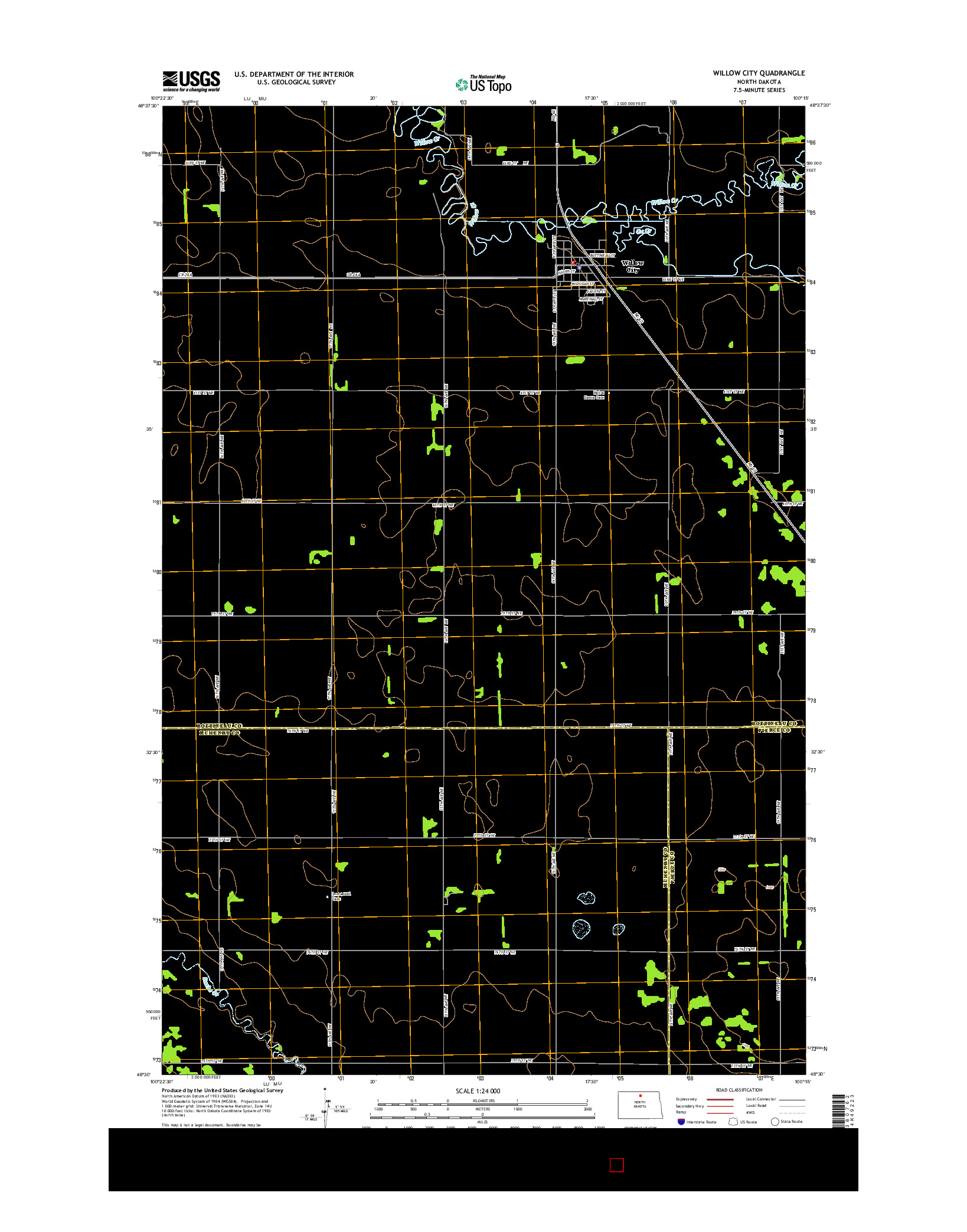 USGS US TOPO 7.5-MINUTE MAP FOR WILLOW CITY, ND 2014